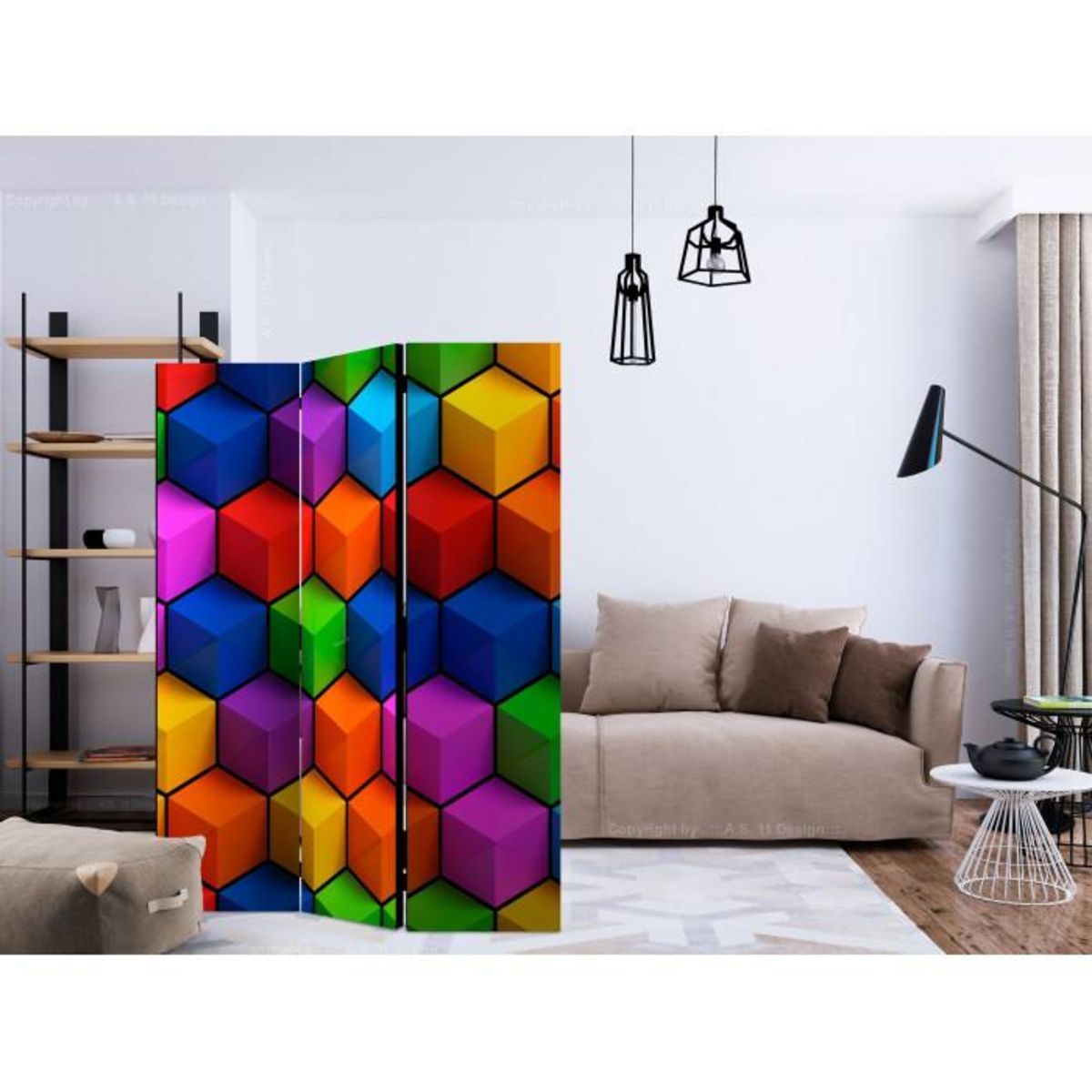 Paris Prix Paravent 3 Volets  Colorful Geometric Boxes  135x172cm