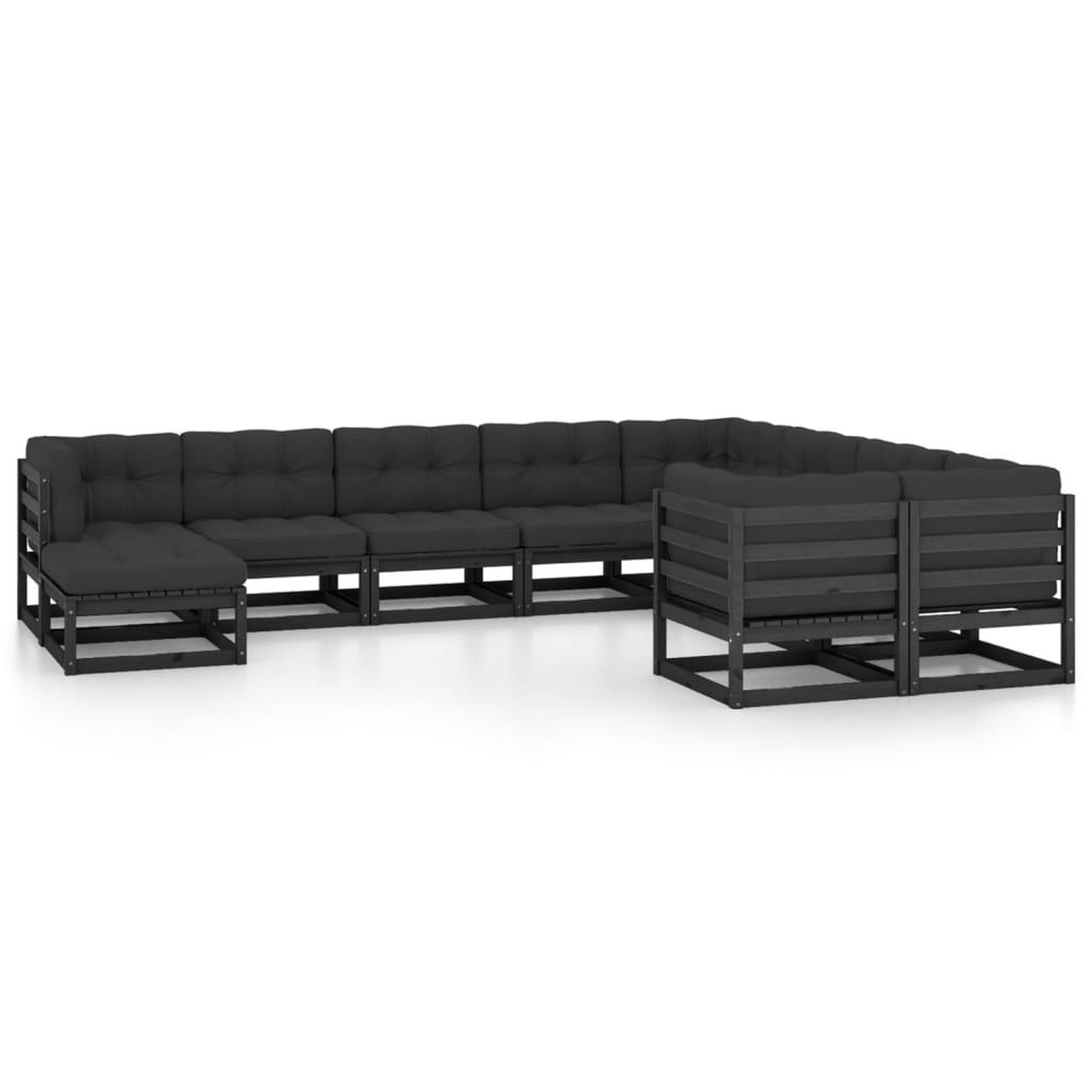 Voir la diapositive 1 : VIDAXL Salon de jardin 10 pcs avec coussins Noir Bois de pin massif