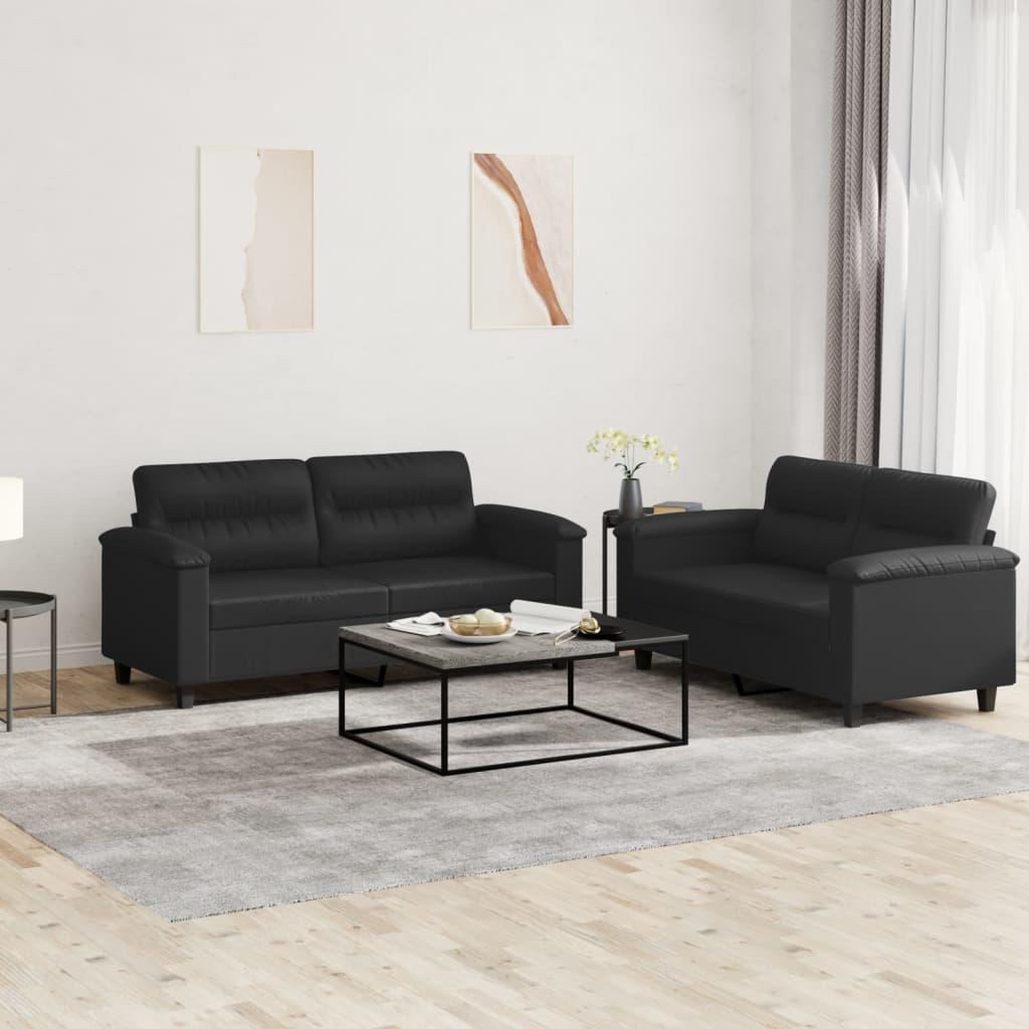 VIDAXL Ensemble de canapes 2 pcs avec coussins Noir Similicuir