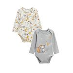 Petit Béguin Lot de 2 bodies bébé manches longues Petit Loup. Coloris disponibles : Gris