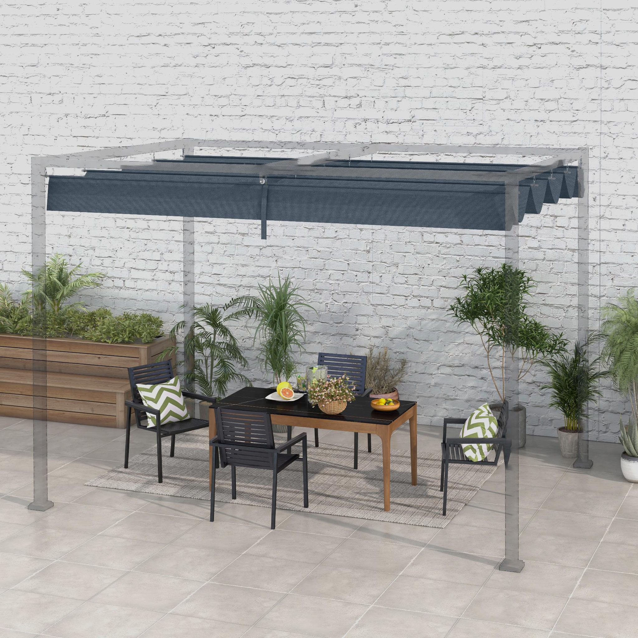 Voir la diapositive 2 : OUTSUNNY Toile de rechange pour pergola rétractable 3 x 2,15 m polyester haute densité 180 g/m² anti-UV30+ gris