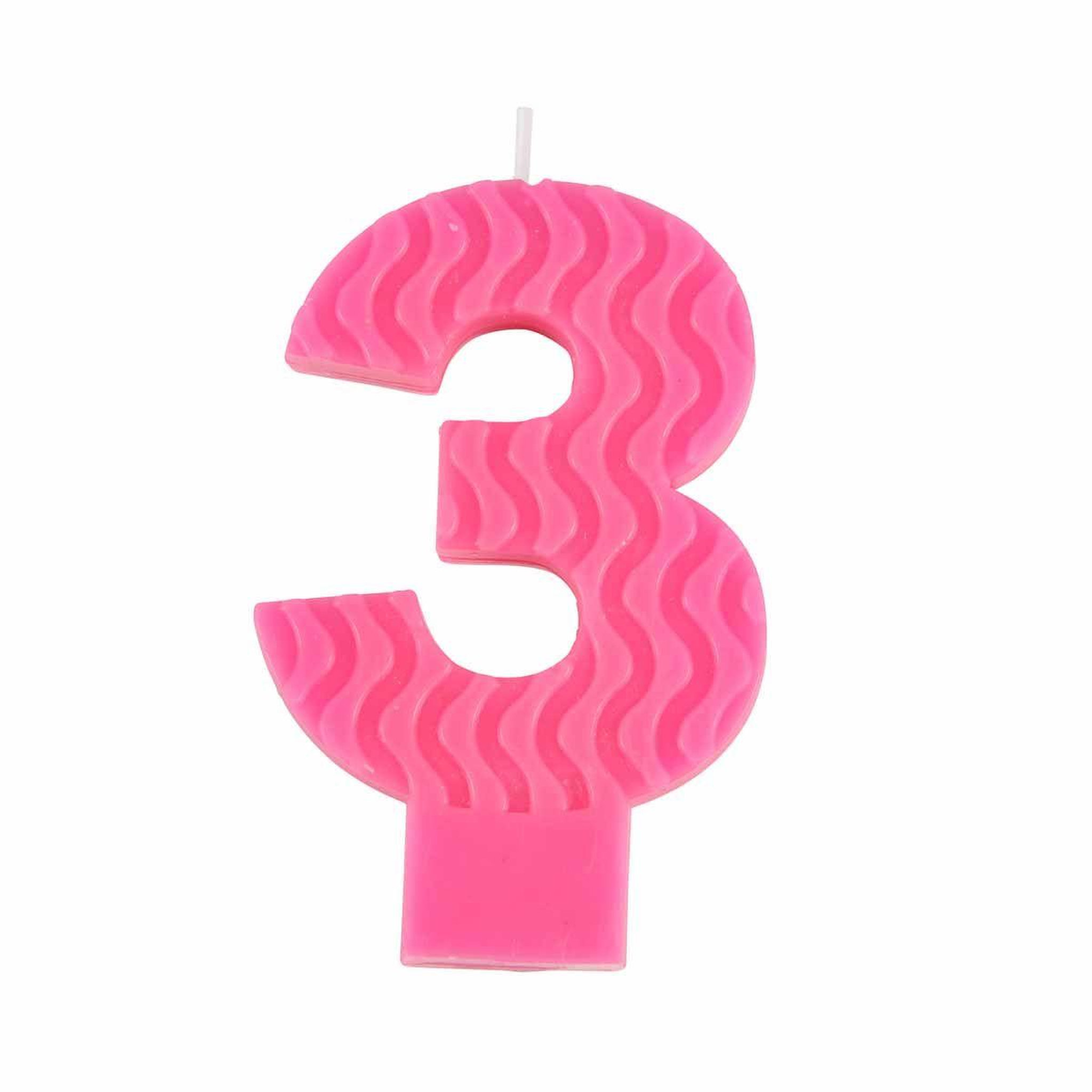 HOMEA Bougie d'Anniversaire en Cire d'Abeille  Chiffre 3  8cm Rose