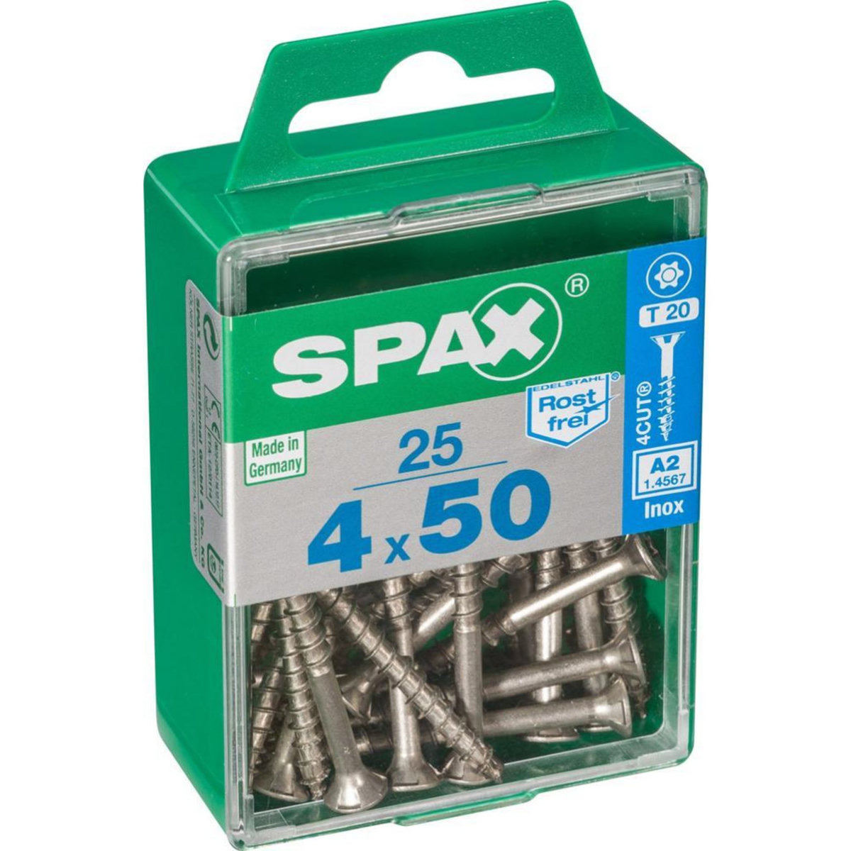 CENTRALE BRICO Lot de 25 vis inox tête fraisée torx SPAX, Diam.4 mm x L.50 mm