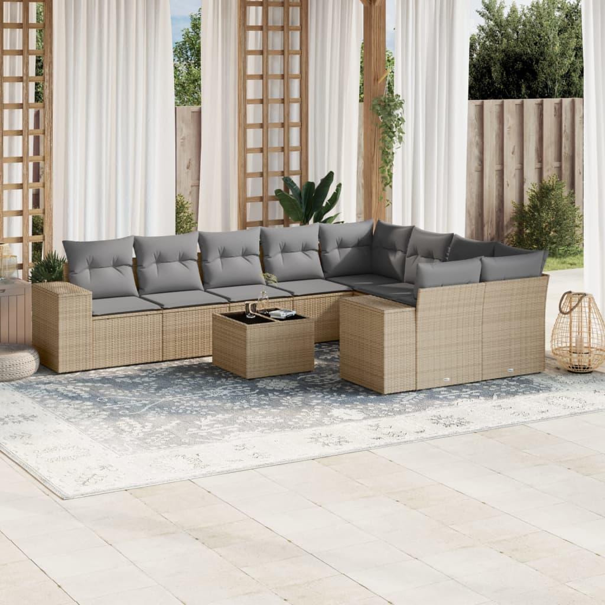 VIDAXL Salon de jardin avec coussins 10 pcs beige resine tressee
