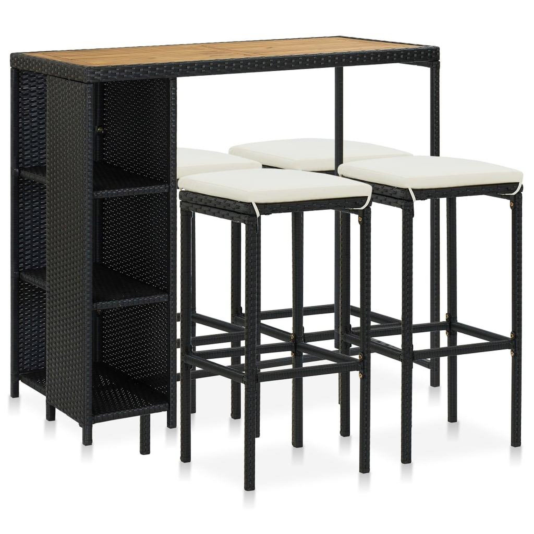 Voir la diapositive 1 : VIDAXL Ensemble de bar de jardin 5 pcs et coussins Resine tressee Noir