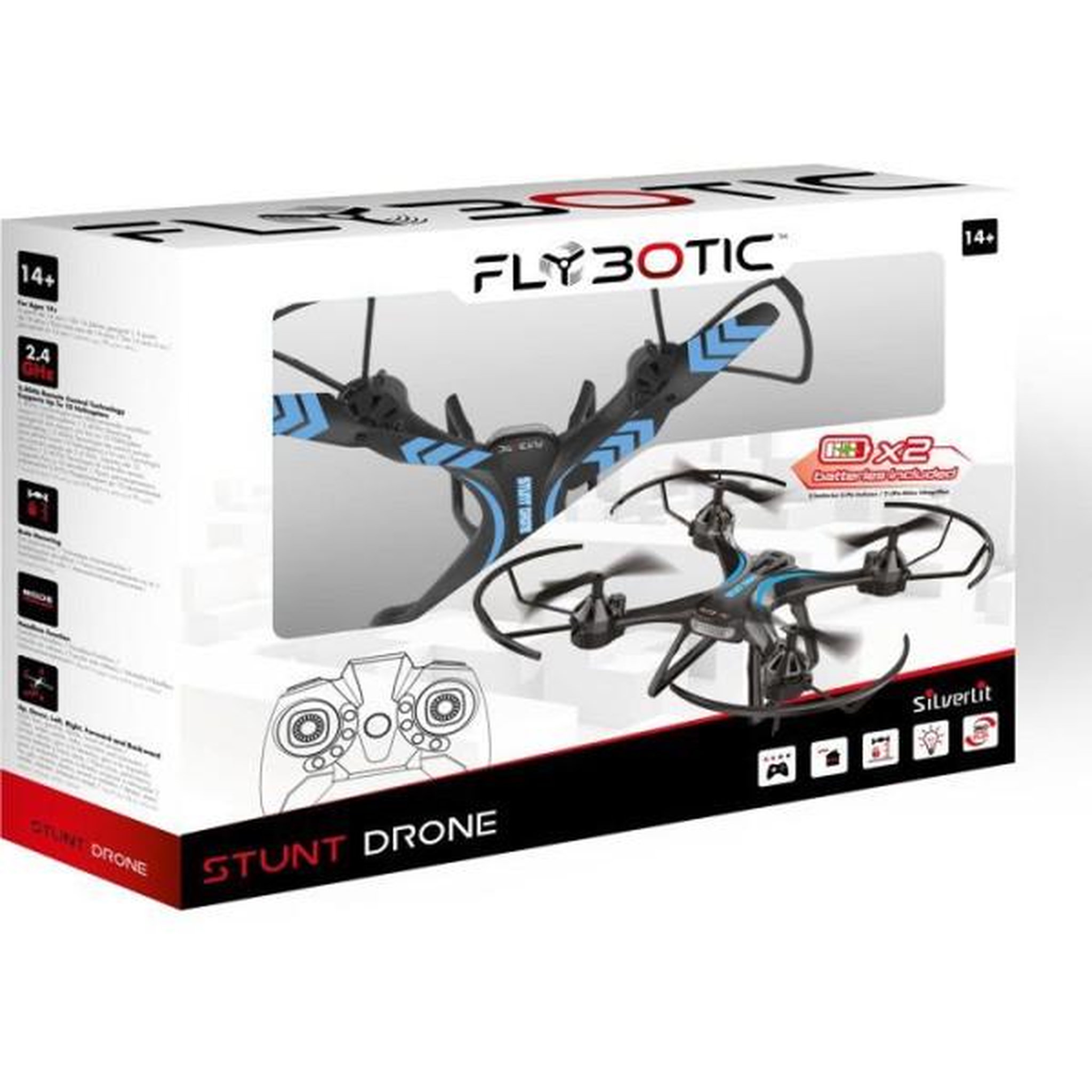 Voir la diapositive 2 : SILVERLIT Drone - flybotic - stunt drone - 2,4 ghz - vol stationnaire - 360° flip - 2 batteries incluses - des 14 ans