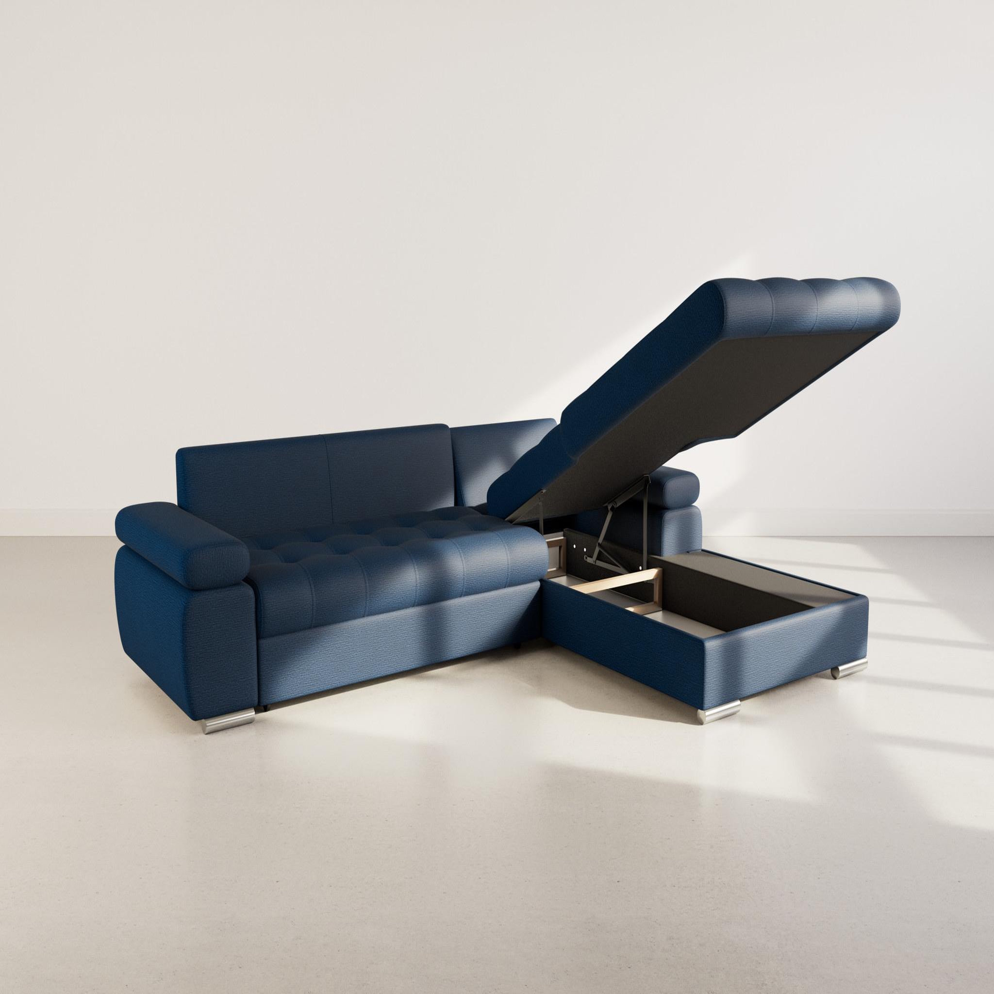Voir la diapositive 3 : BEST MOBILIER Bianca - canapé d'angle droit 4 places convertible avec coffre en tissu texturé