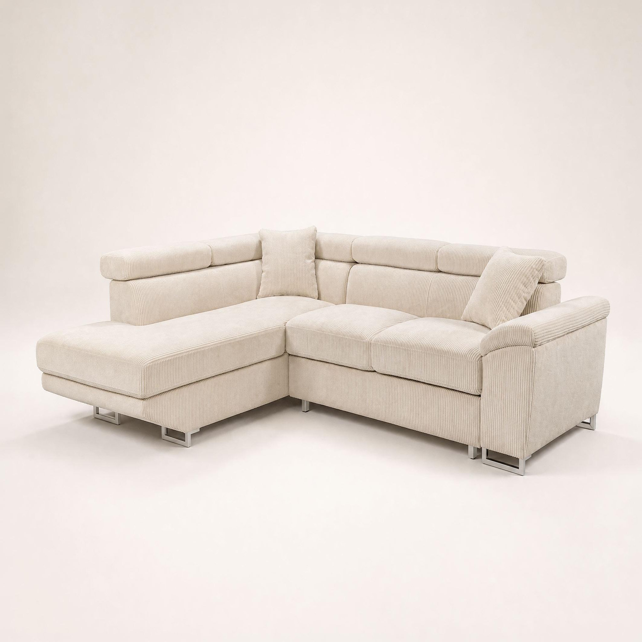 Voir la diapositive 4 : BEST MOBILIER Baoji - canapé d'angle gauche 5 places convertible avec têtières et coffre en velours côtelé