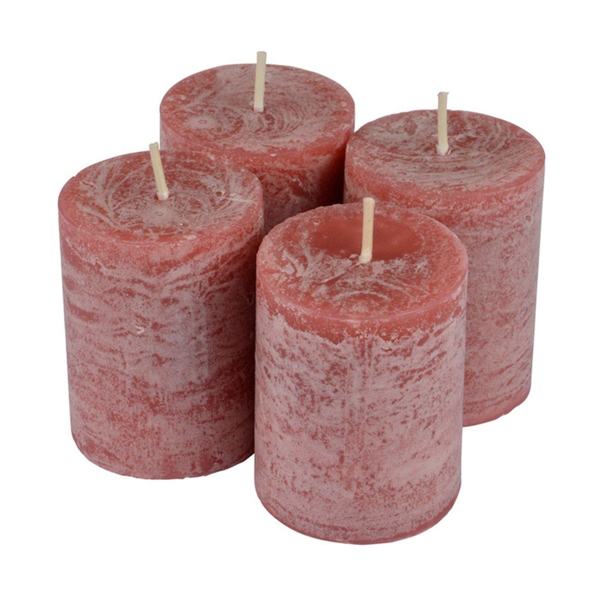 Voir la diapositive 1 : HOMEA Lot de 4 bougies pilier  rustique  5cm rose
