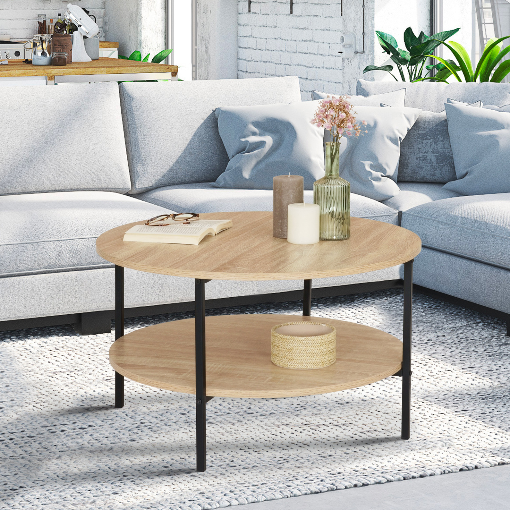 Voir la diapositive 2 : ID MARKET Table basse double plateau rond detroit 70 cm design industriel