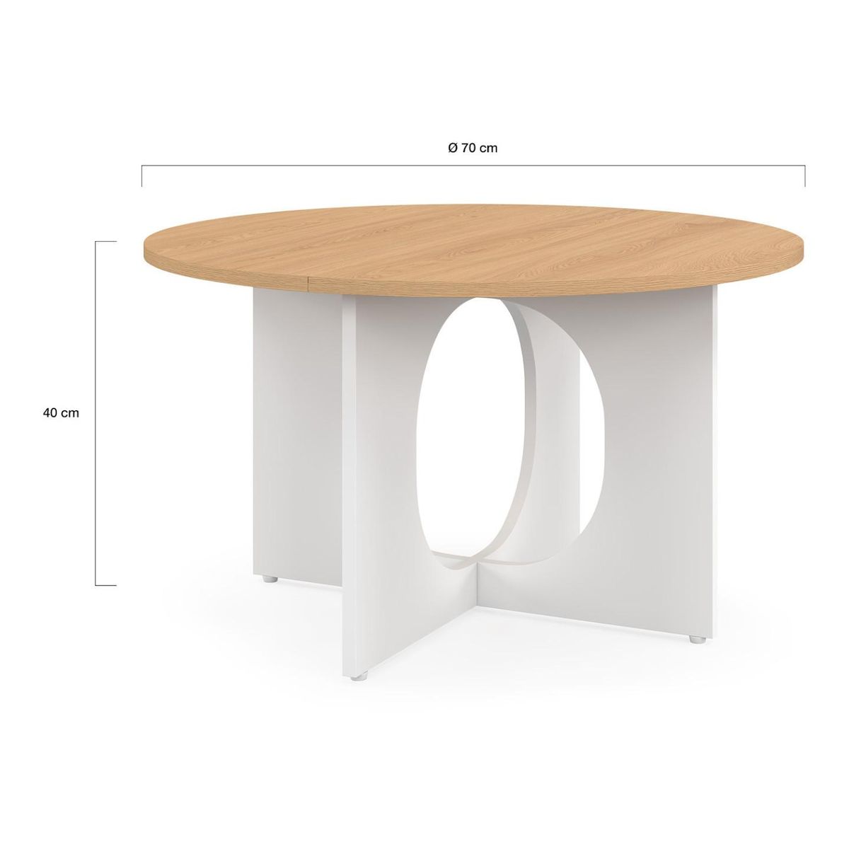 ID MARKET Table basse ronde ALOISE pied arc bois et blanc 70 cm