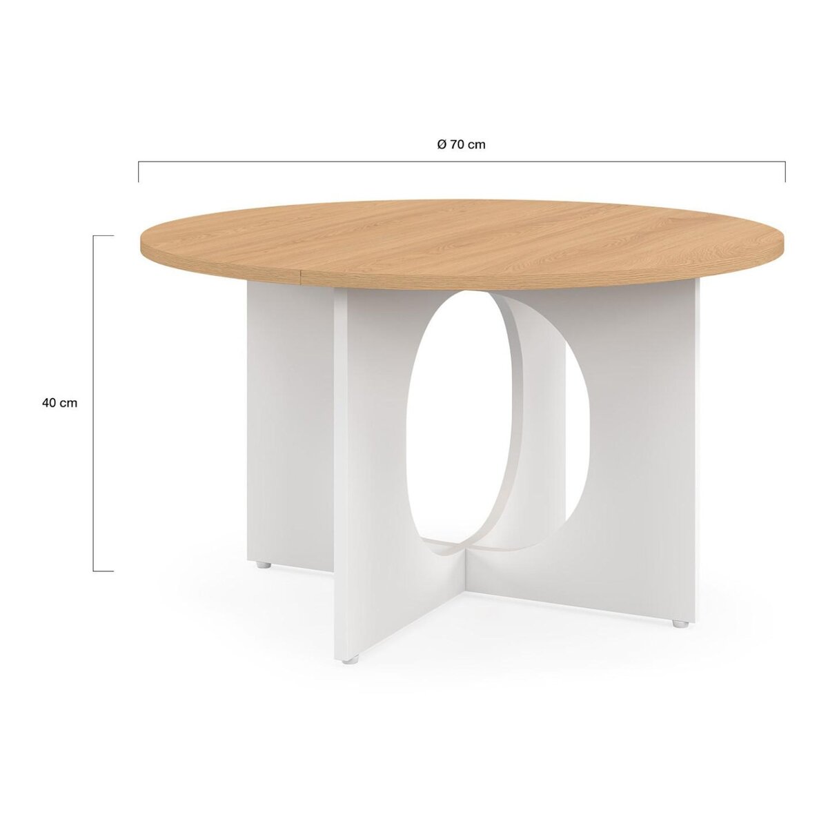 ID MARKET Table basse ronde ALOISE pied arc bois et blanc 70 cm