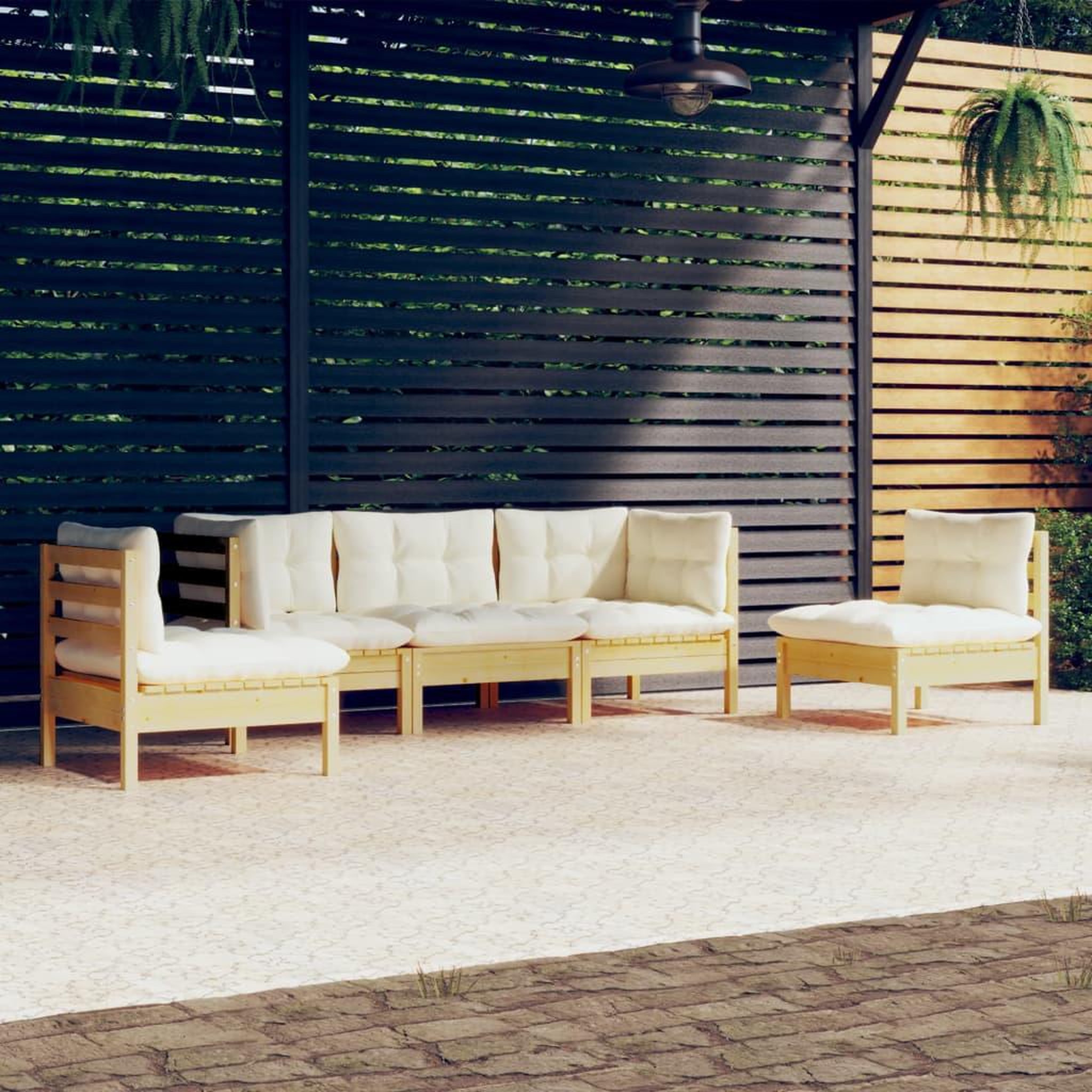 Voir la diapositive 1 : VIDAXL Salon de jardin 5 pcs avec coussins creme bois de pin massif