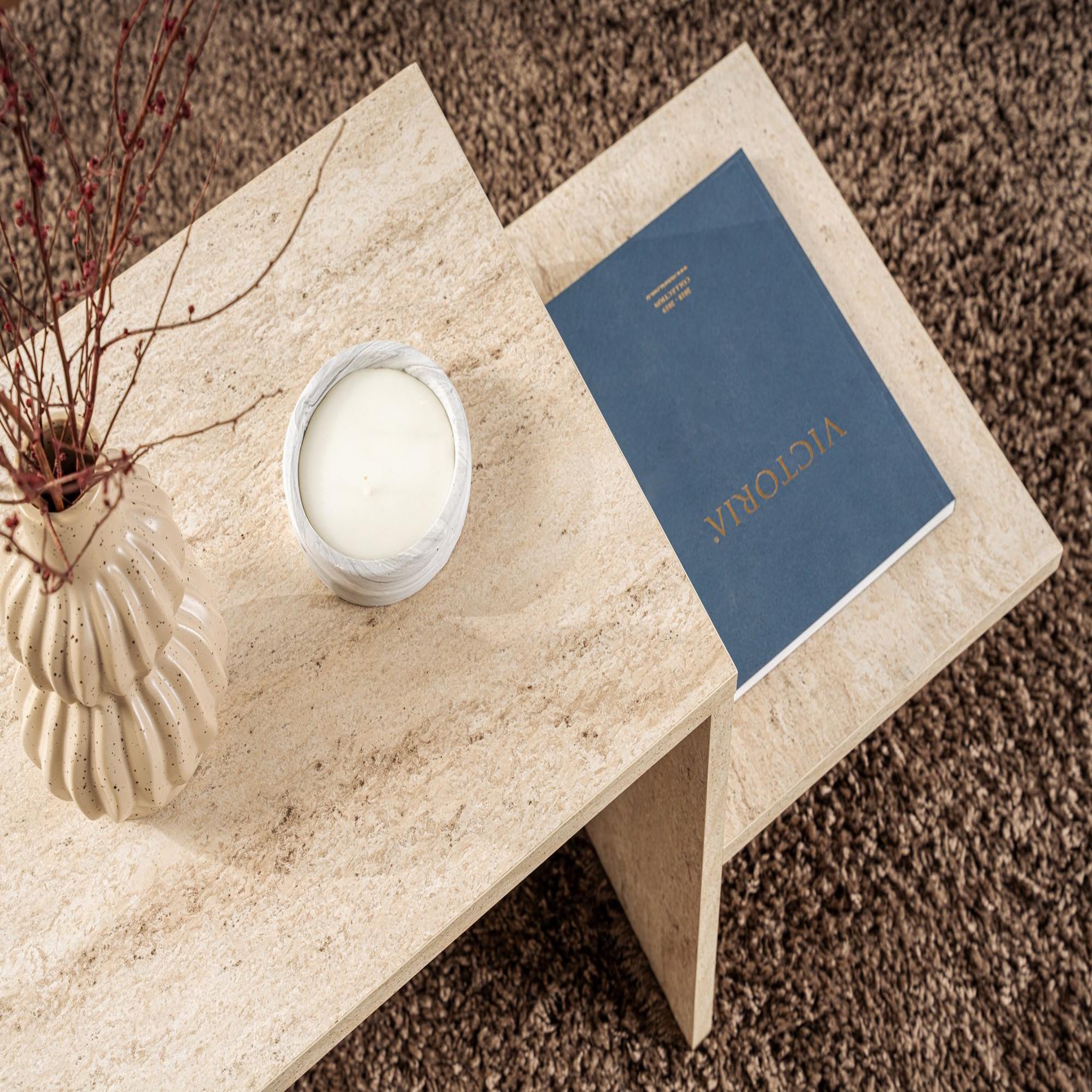 Voir la diapositive 4 : Habitat et Jardin Table basse en bois  harmony  - 80 x 40 x 40 cm - travertin