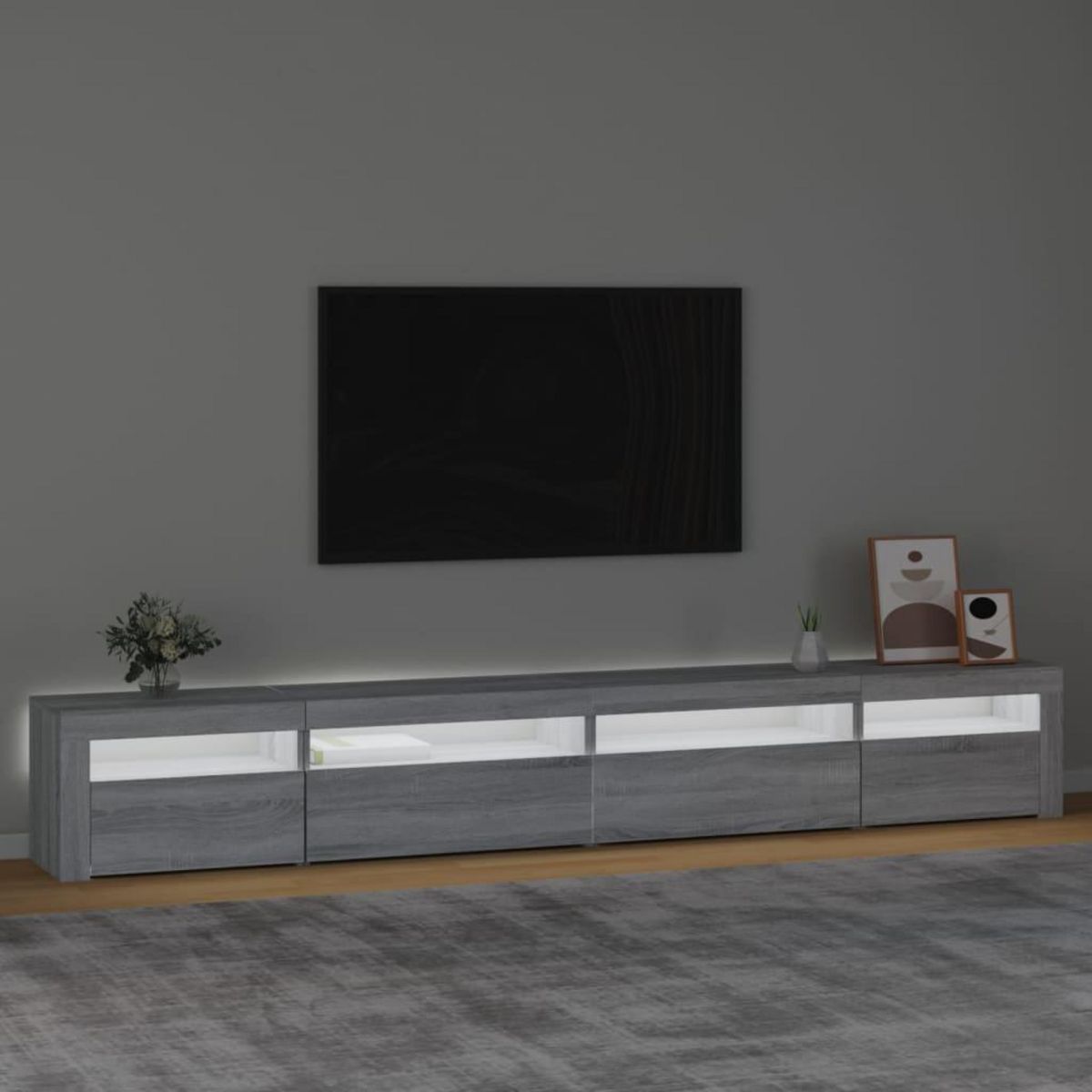 VIDAXL Meuble TV avec lumieres LED Sonoma gris 270x35x40 cm
