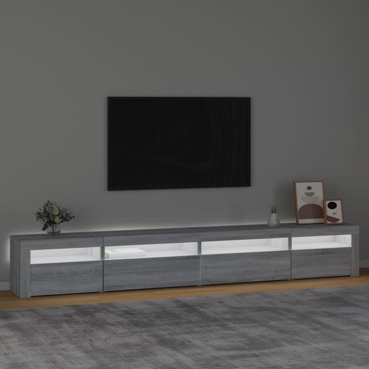 VIDAXL Meuble TV avec lumieres LED Sonoma gris 270x35x40 cm