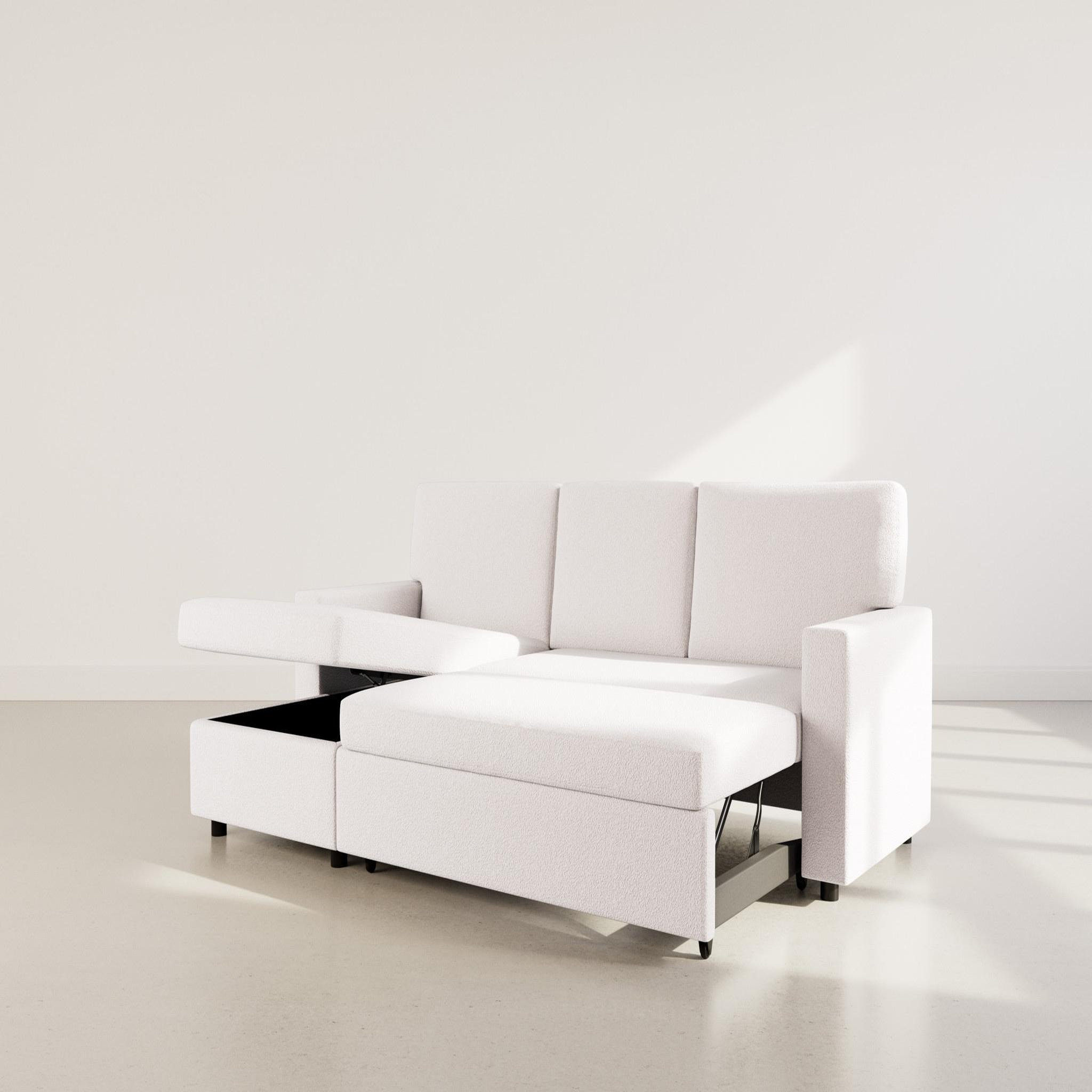 Voir la diapositive 3 : BEST MOBILIER Meiya - canapé d'angle réversible 4 places convertible avec coffre en tissu bouclette