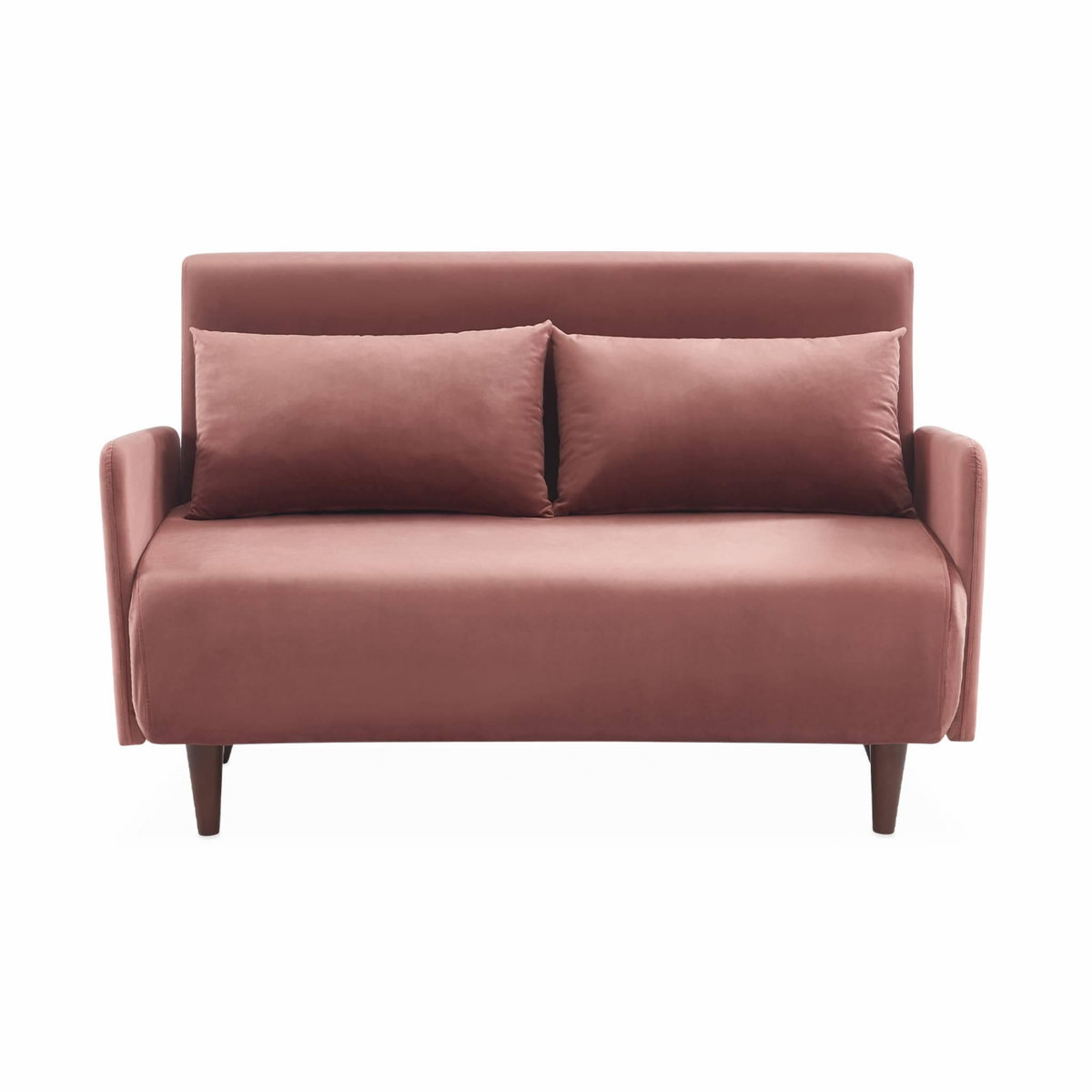 SWEEEK Canapé convertible en velours - Panam - 2 places scandinave. pieds bois foncé. vieux rose. banquette. dossier inclinable