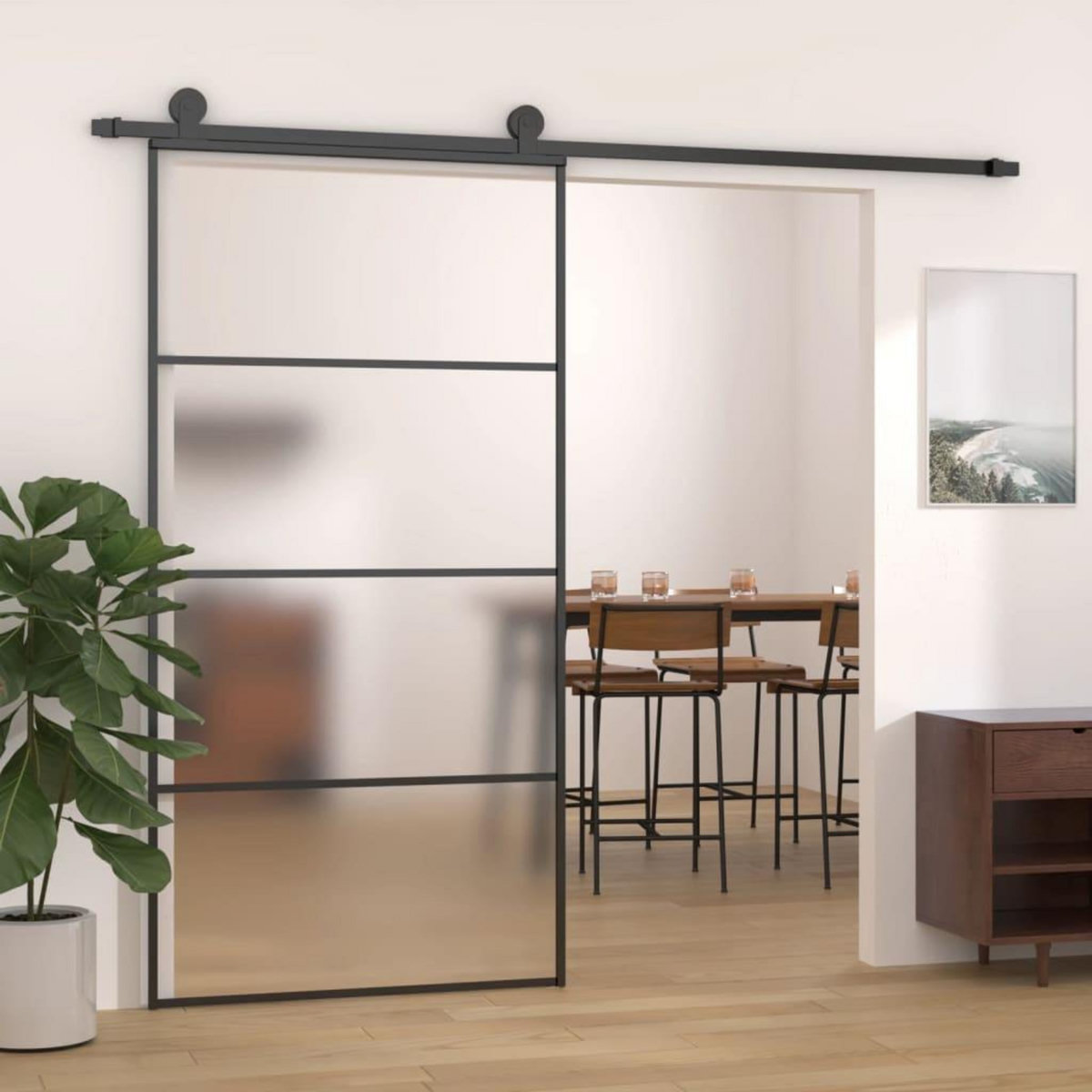 VIDAXL Porte coulissante Verre ESG depoli aluminium 102,5x205 cm Noir