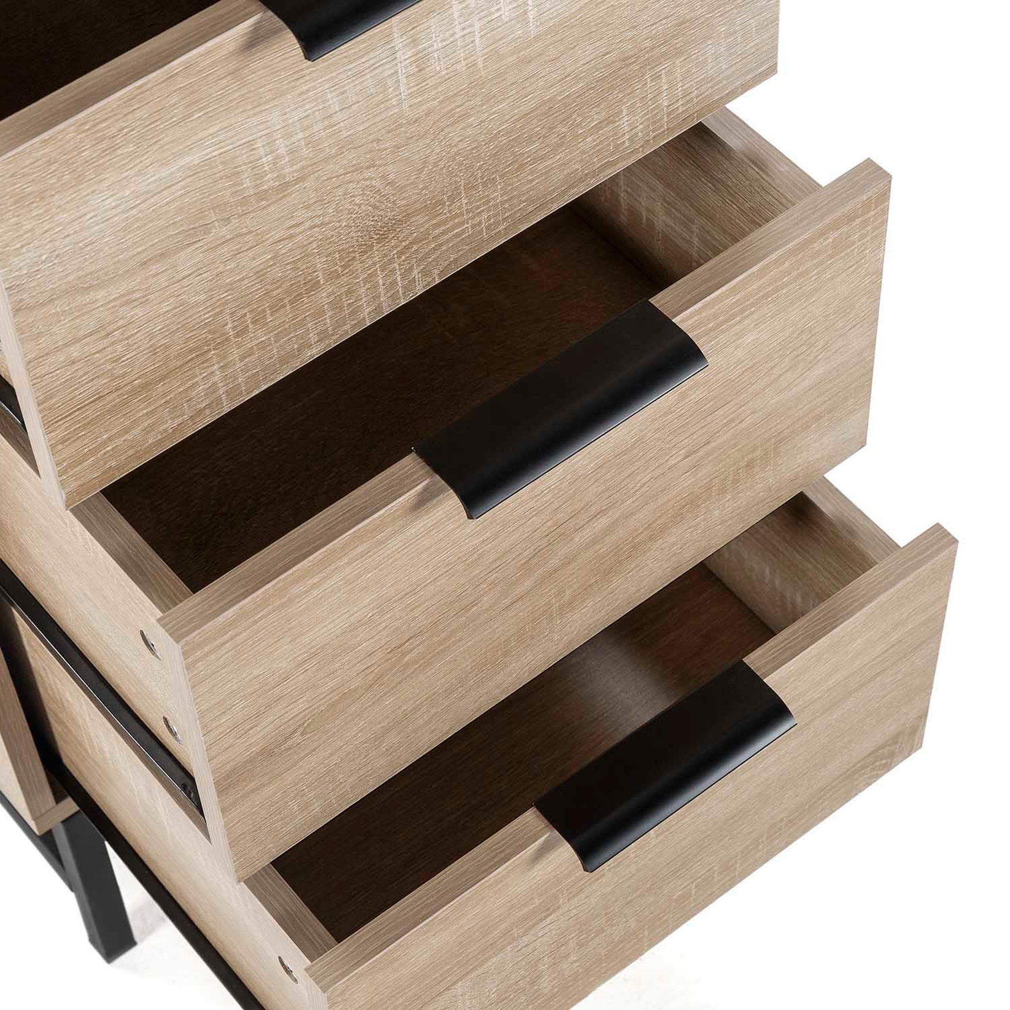 Voir la diapositive 5 : VS VENTA-STOCK Commode haute Hera 4 tiroirs 1 porte coloris bois