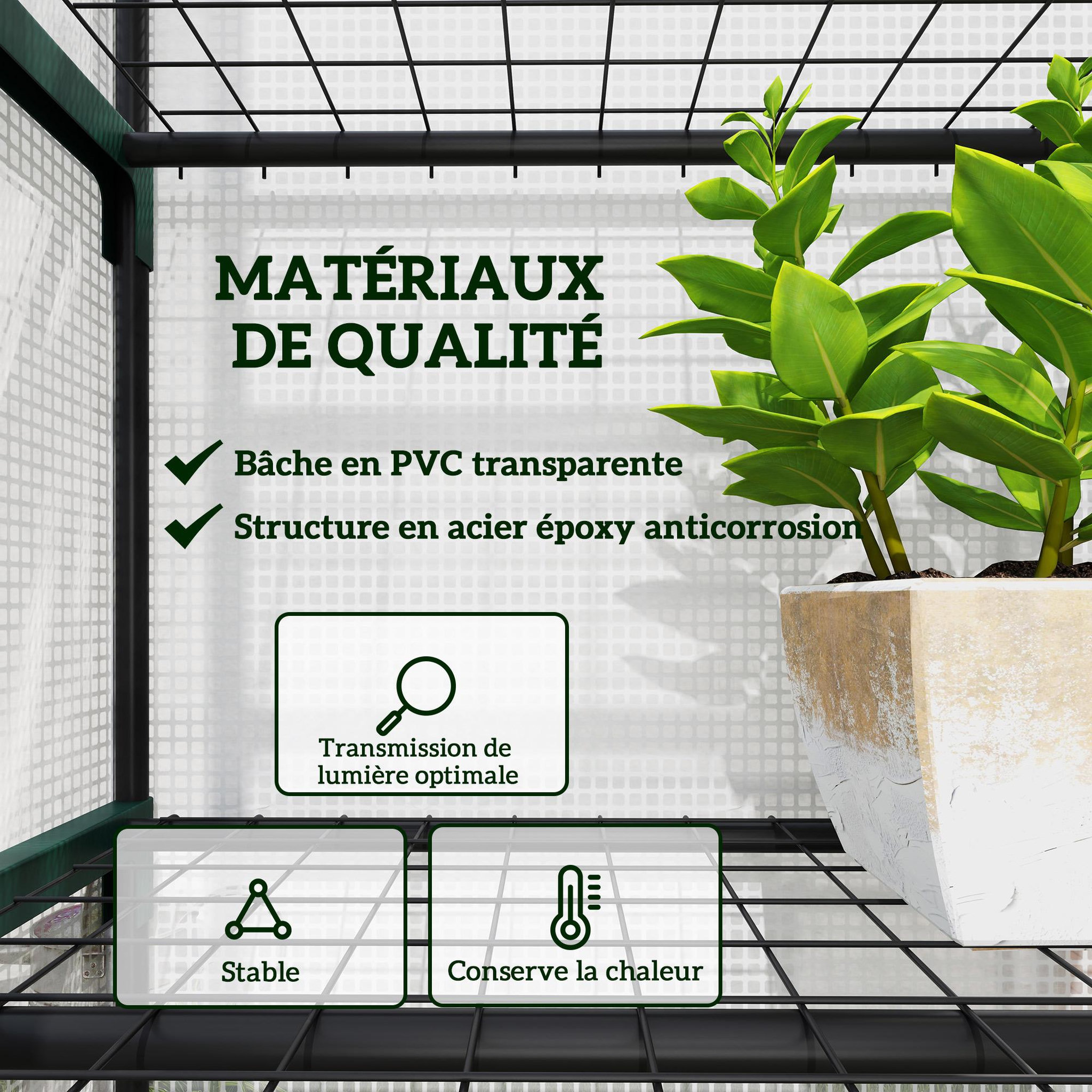 Voir la diapositive 6 : OUTSUNNY Serre de jardin balcon 5 étagères porte zippée 69 x 49 x 193 cm acier thermolaqué bâche pe blanc