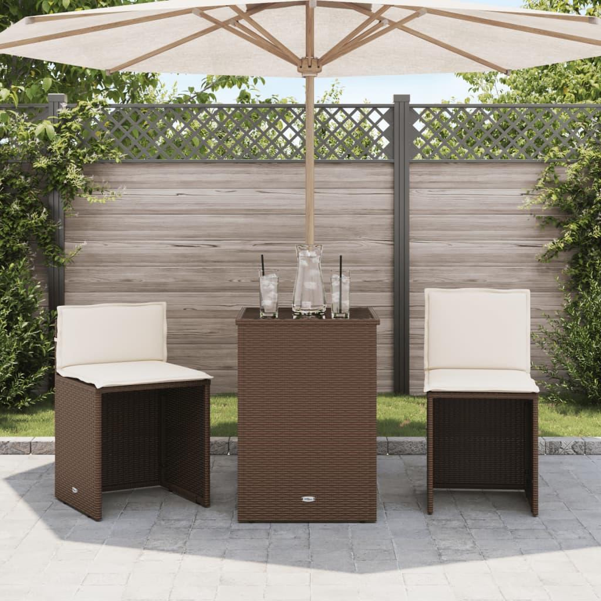 Voir la diapositive 3 : VIDAXL Ensemble de bistro 3 pcs avec coussins marron resine tressee