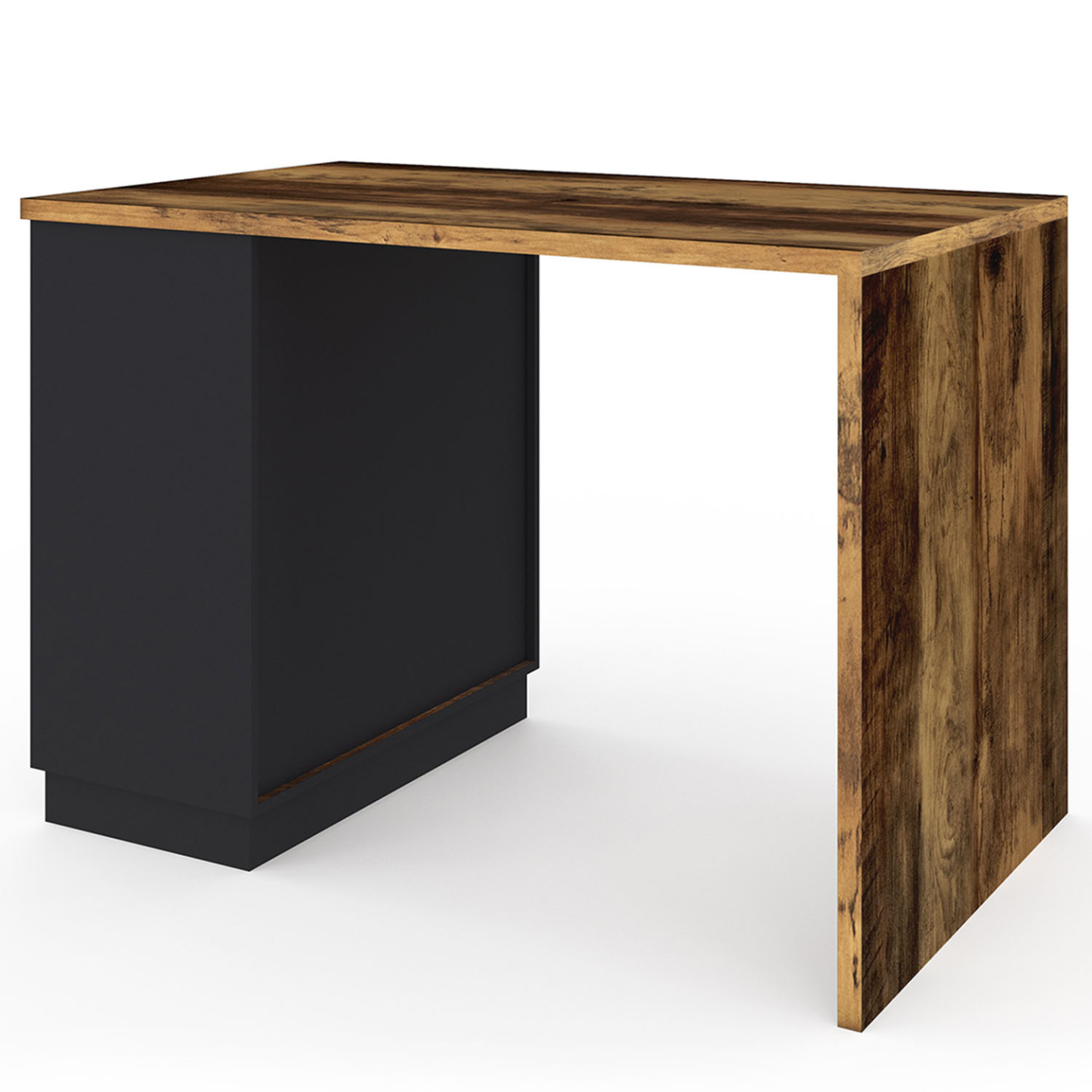 Voir la diapositive 3 : ID MARKET Ilot central mange-debout 4 personnes vito 130 cm noir et effet bois foncé hawkins