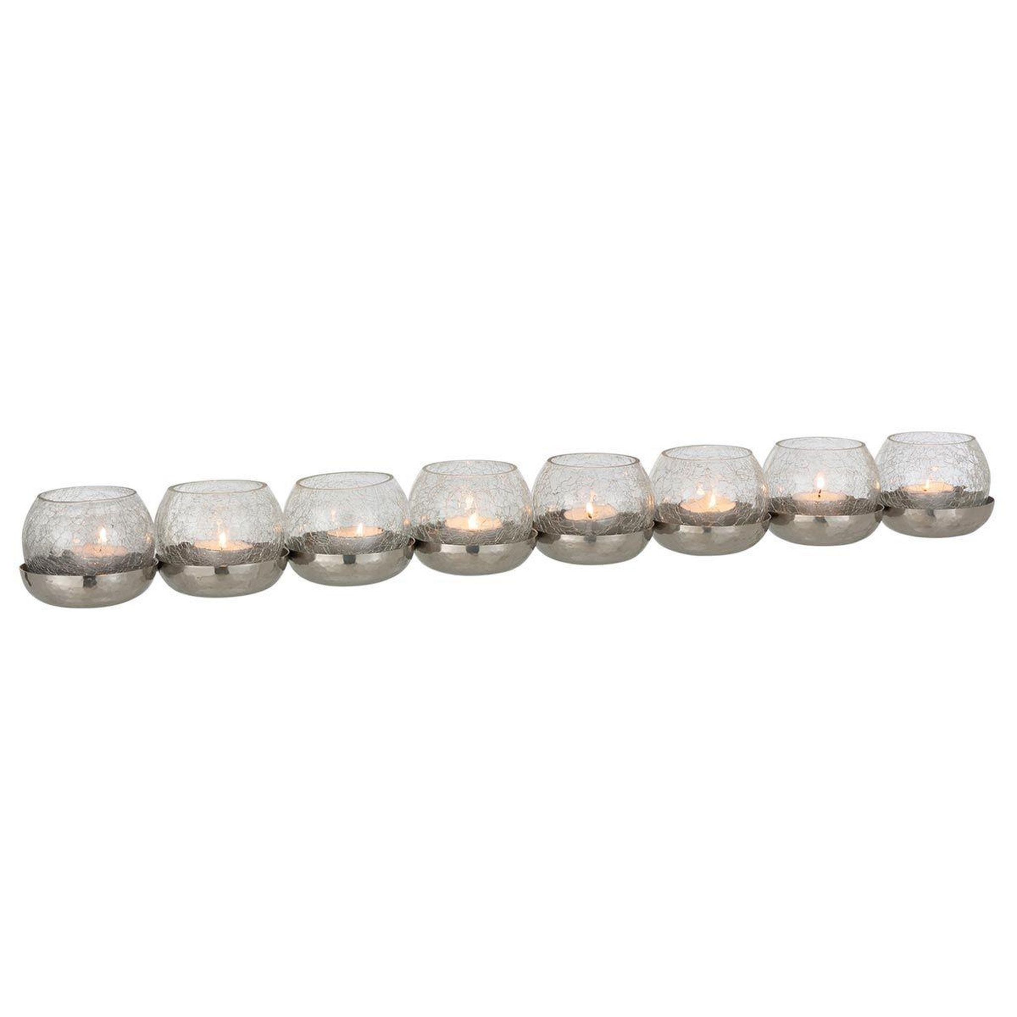 Voir la diapositive 2 : J-LINE Photophore verre craquelé  8 boules  71cm argent