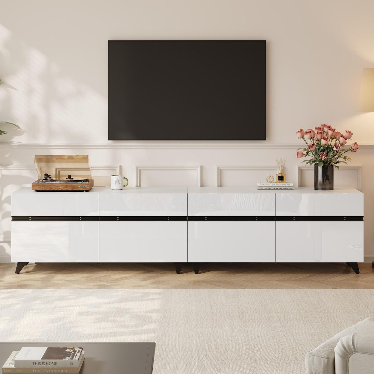 MERAX Meuble tv blanc 180 cm mdf