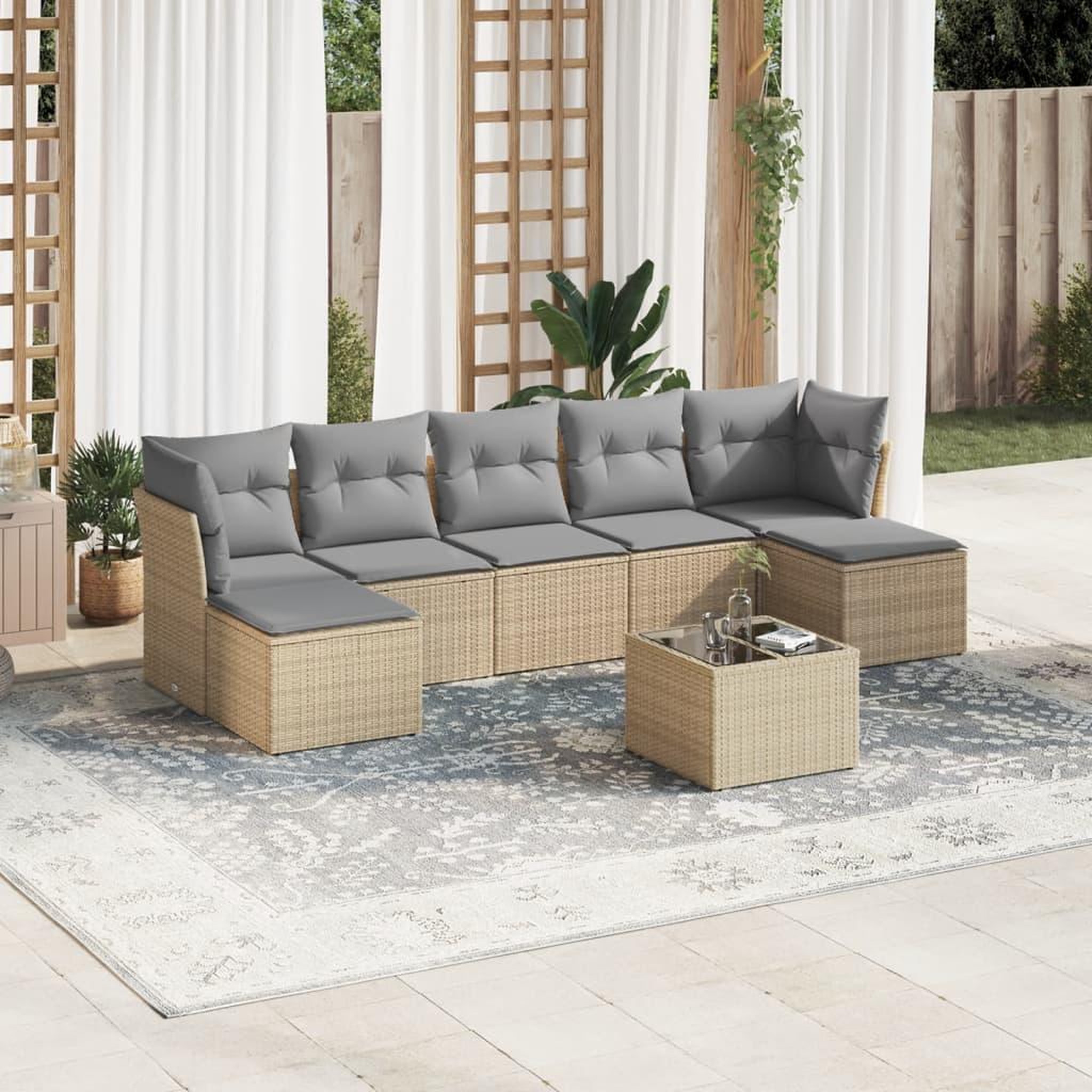 VIDAXL Salon de jardin avec coussins 8 pcs beige resine tressee