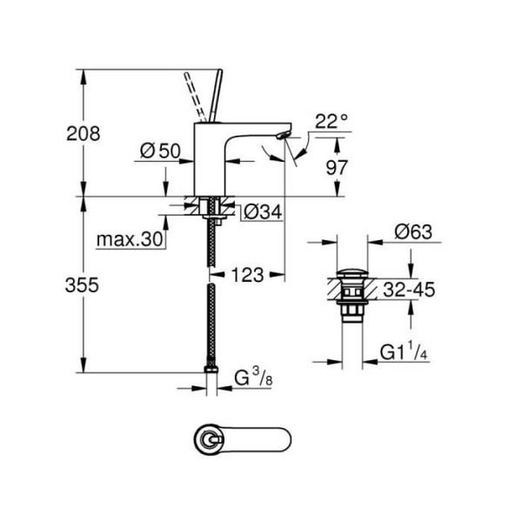 Voir la diapositive 2 : Grohe Grohe mitigeur monocommande lavabo taille m get joy chromé 23800000