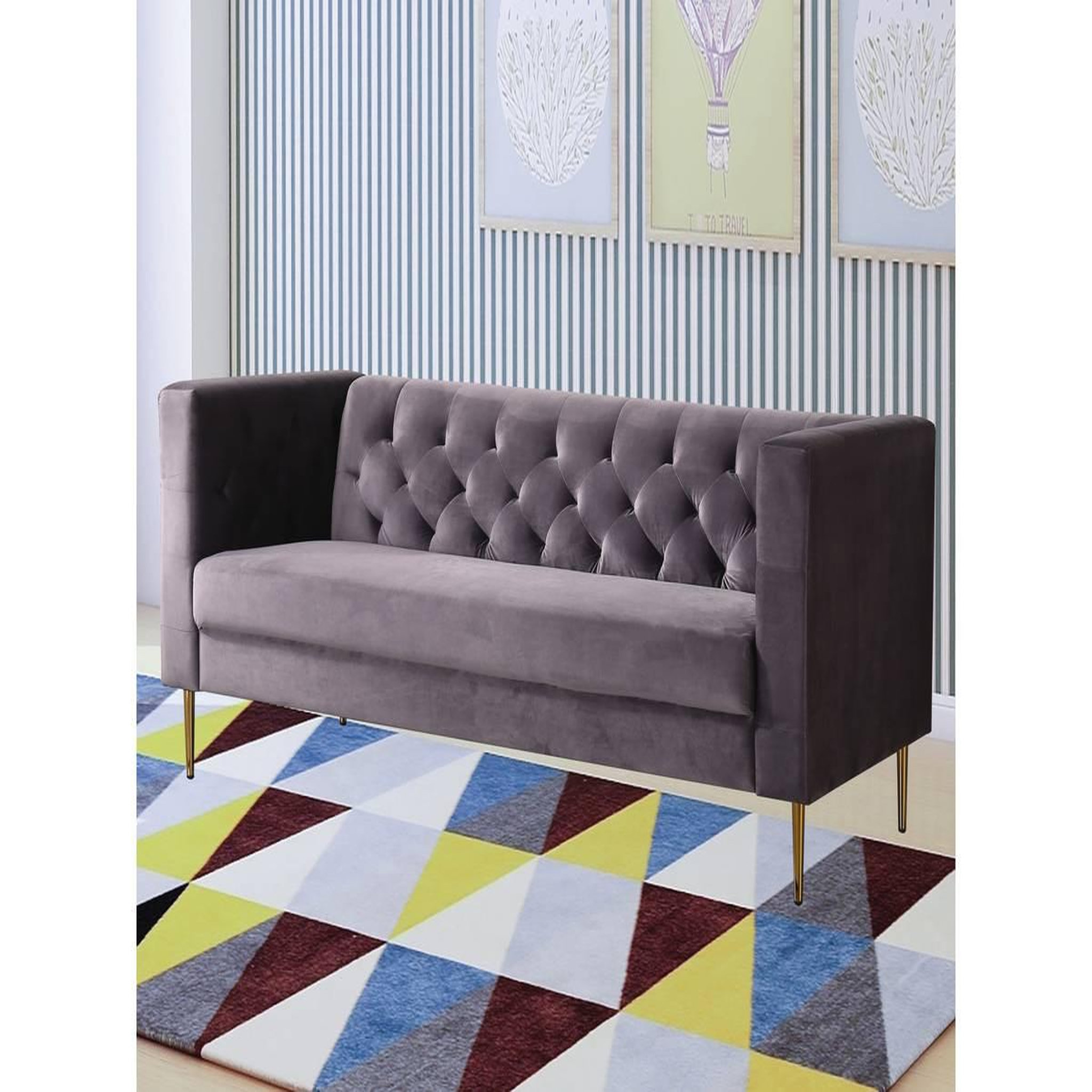 Voir la diapositive 2 : Habitat et Jardin Canapé fixe en velours  bruce  - 196 x 76 x 82 cm - 3 places - gris