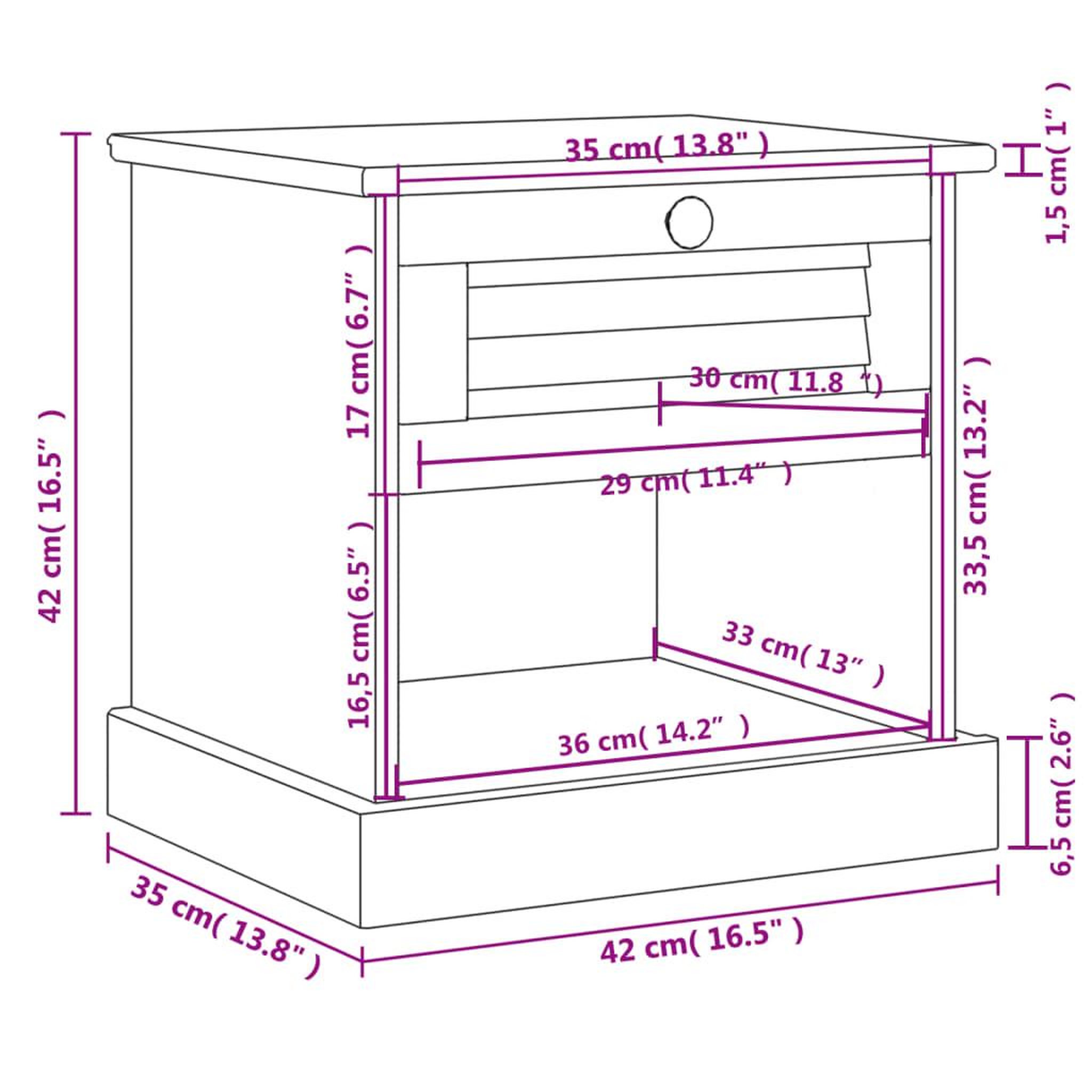 Voir la diapositive 6 : VIDAXL Table de chevet VIGO 42x35x42 cm bois de pin massif
