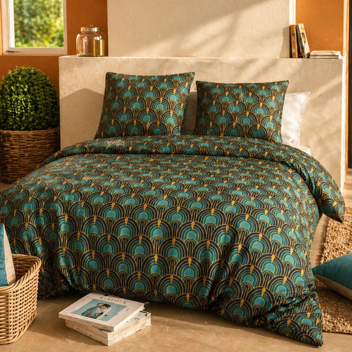 ATELIER DU COTON Parure housse de couette imprimée 100% coton 57fils ROMANA