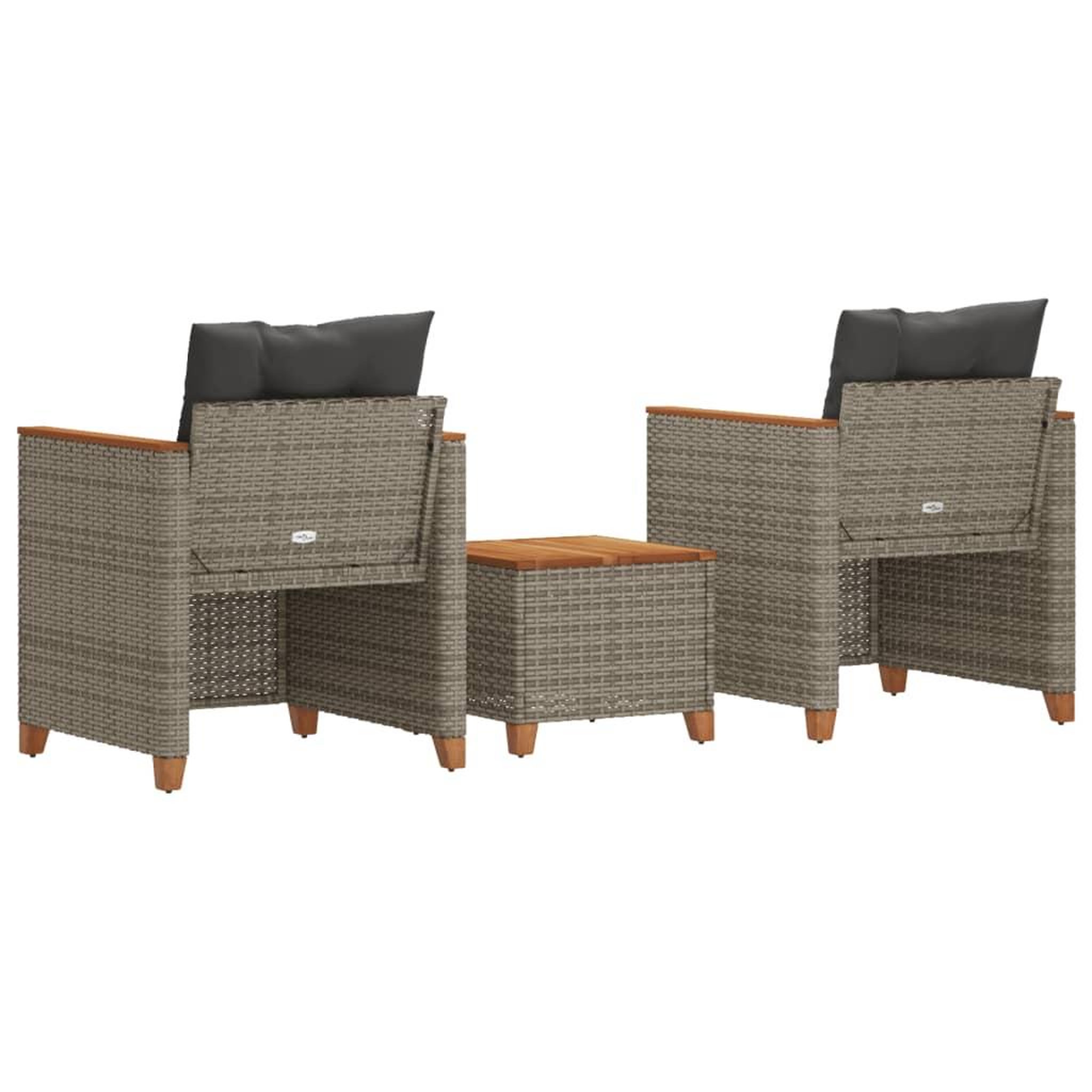 Voir la diapositive 5 : VIDAXL Ensemble de bistro 3 pcs et coussins gris resine tressee acacia