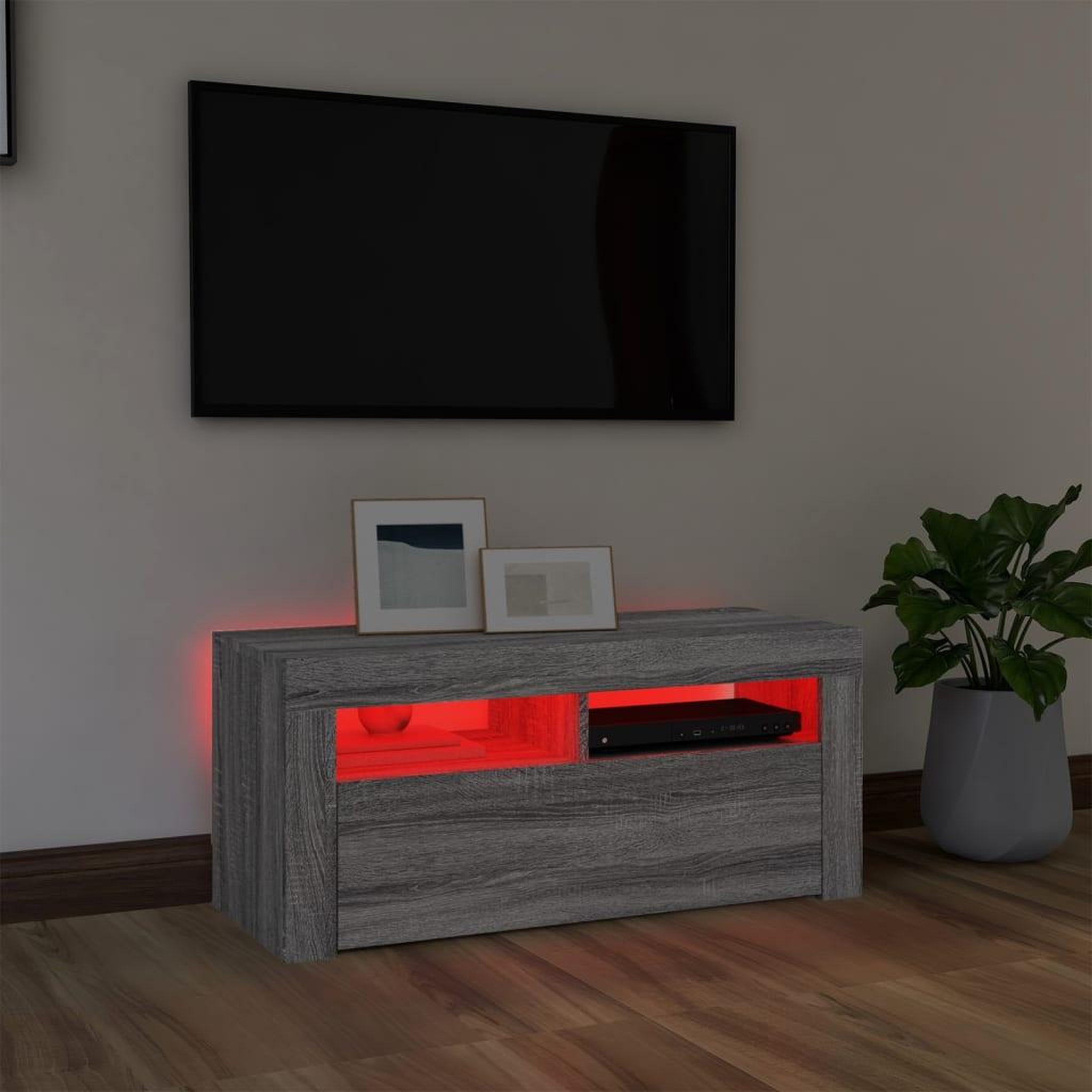 Voir la diapositive 5 : VIDAXL Meuble TV avec lumieres LED Sonoma gris 90x35x40 cm