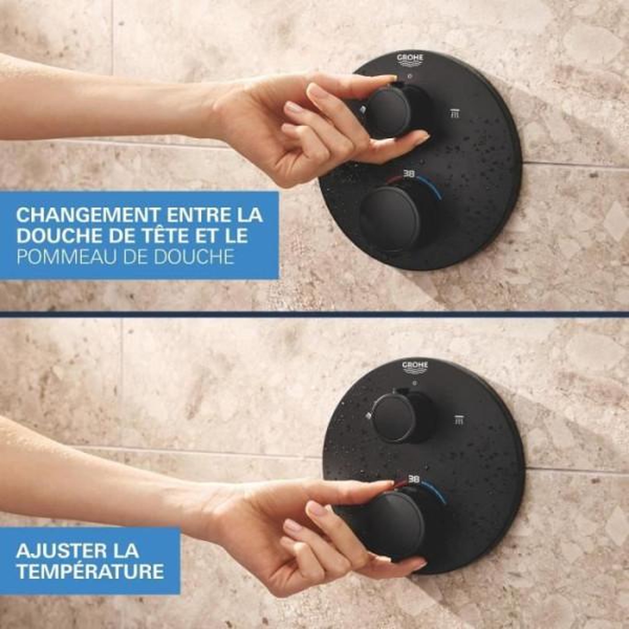 Voir la diapositive 3 : Grohe Ensemble de douche encastré - 1 + 2 jets - mitigeur thermostatique - grohe - 348832430 - noir