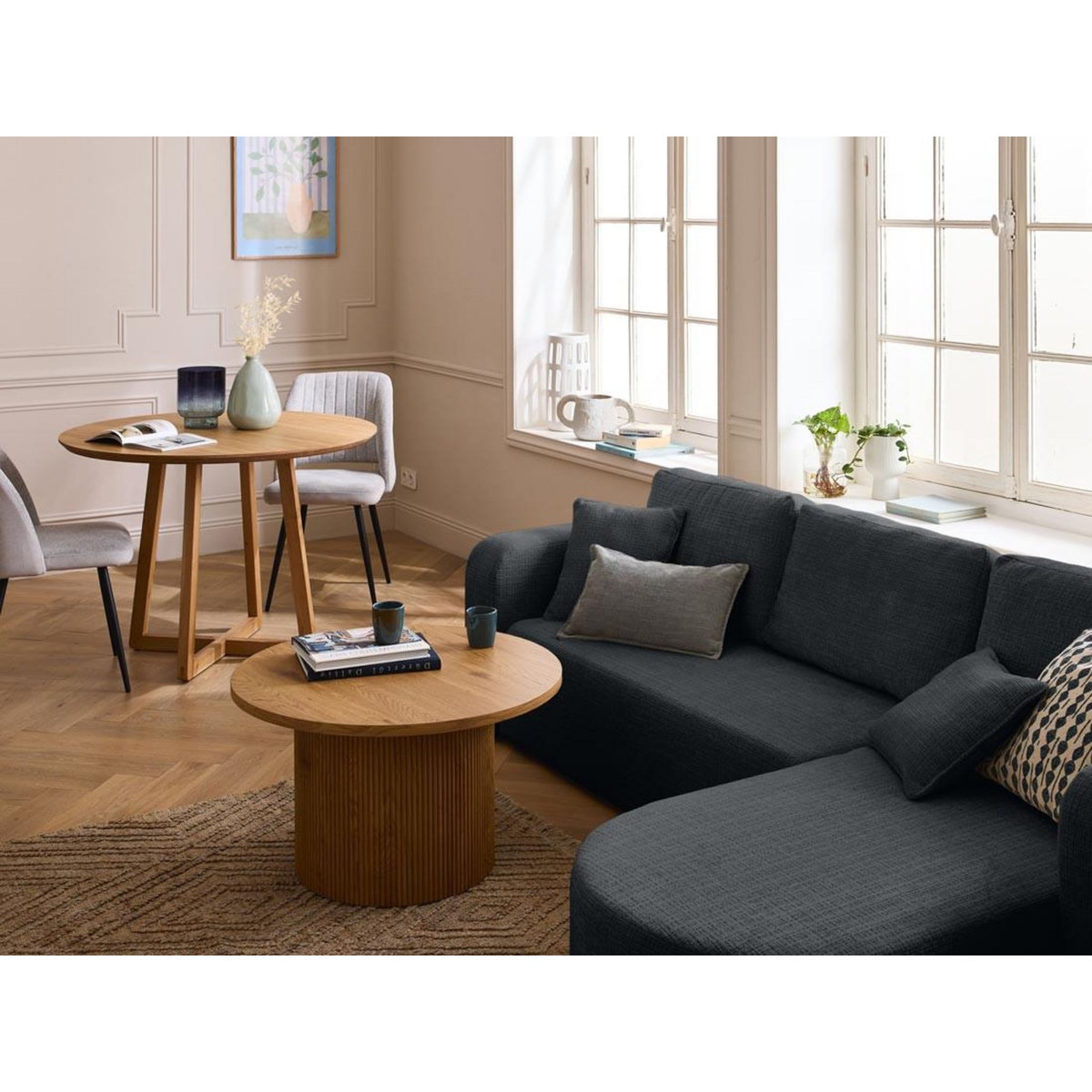 BEST MOBILIER Miro - canapé d'angle réversible - 4 places - convertible avec coffre - en velours texturé