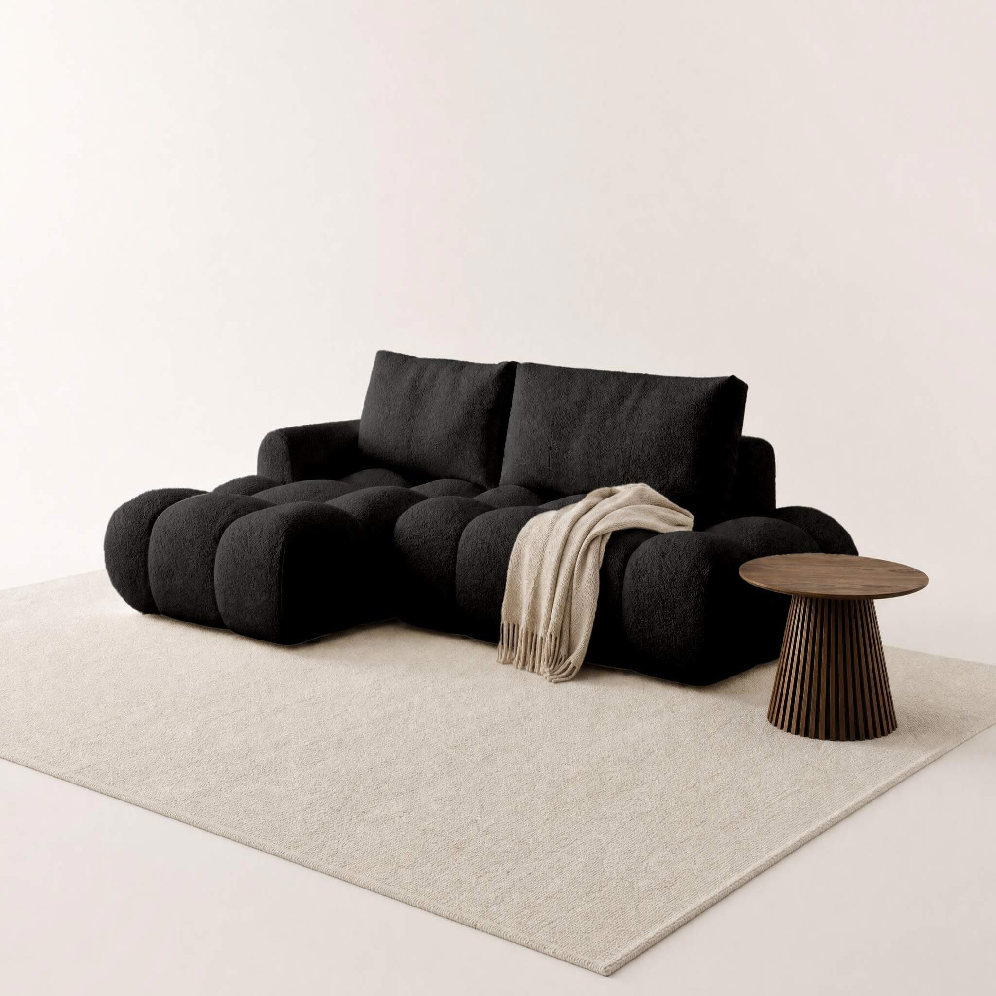 Voir la diapositive 2 : BEST MOBILIER Yulin - canapé d'angle ouvert gauche 4 places convertible avec coffre en tissu bouclette