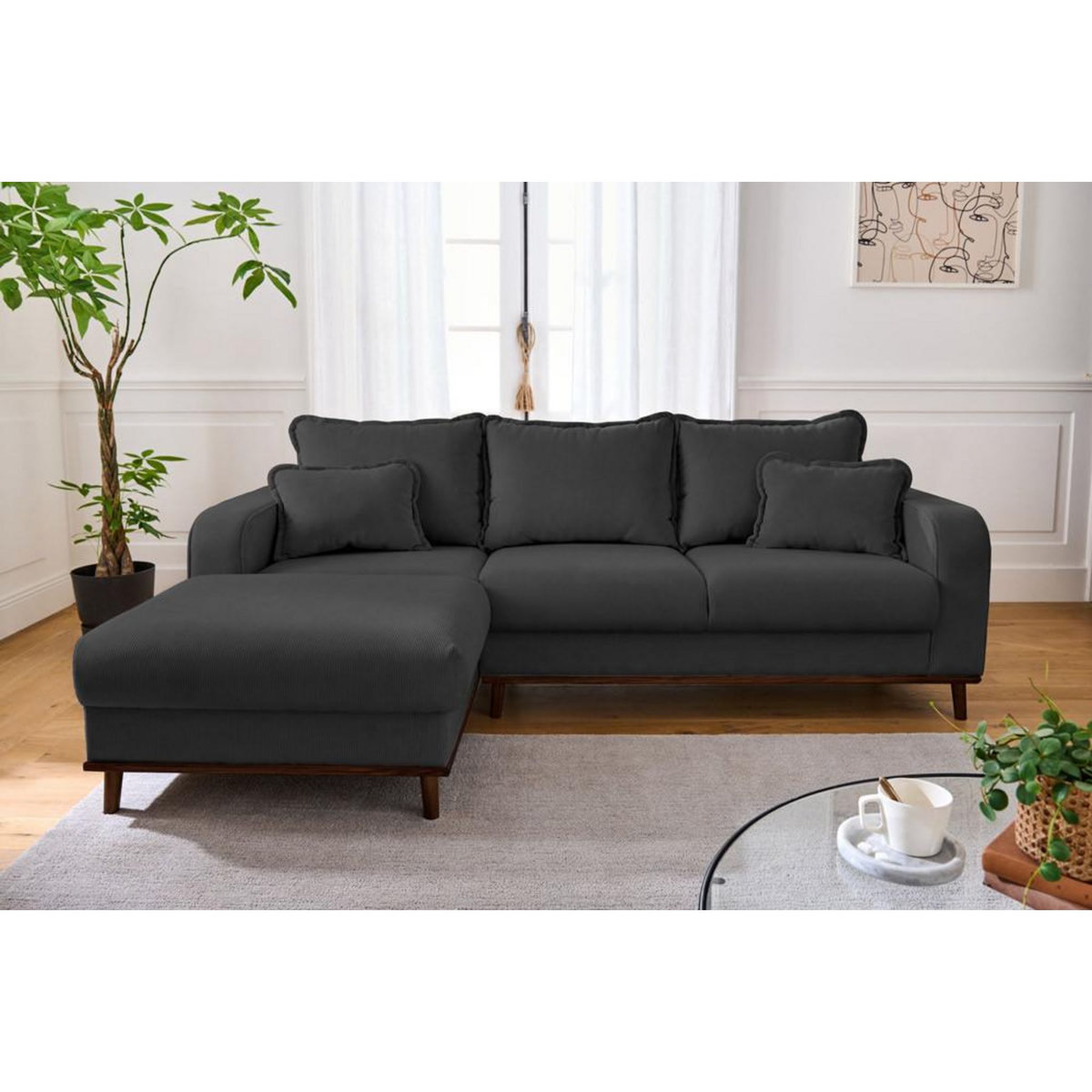 LISA DESIGN Albane - canapé d'angle gauche - 4 places - en velours côtelé