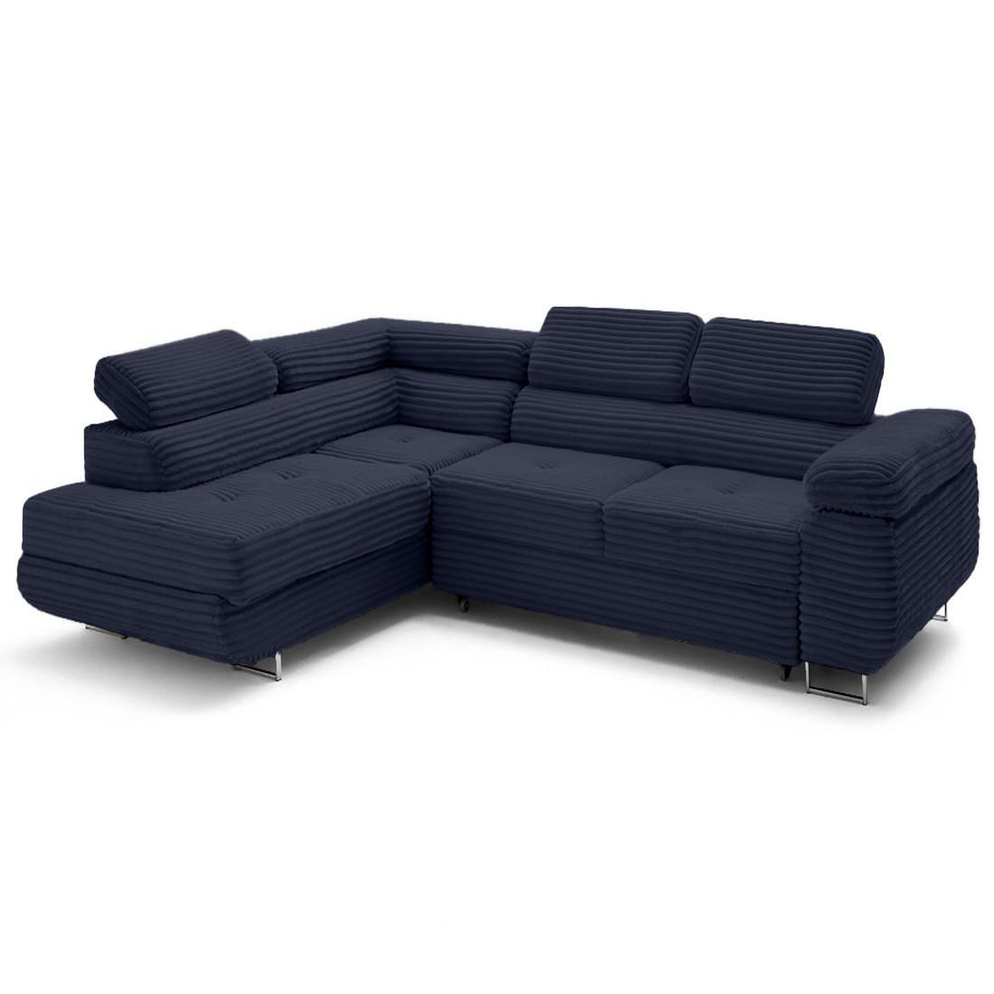 Voir la diapositive 2 : LISA DESIGN Zaria - canapé d'angle gauche 5 places convertible avec coffre et têtières en velours côtelé grosses côtes