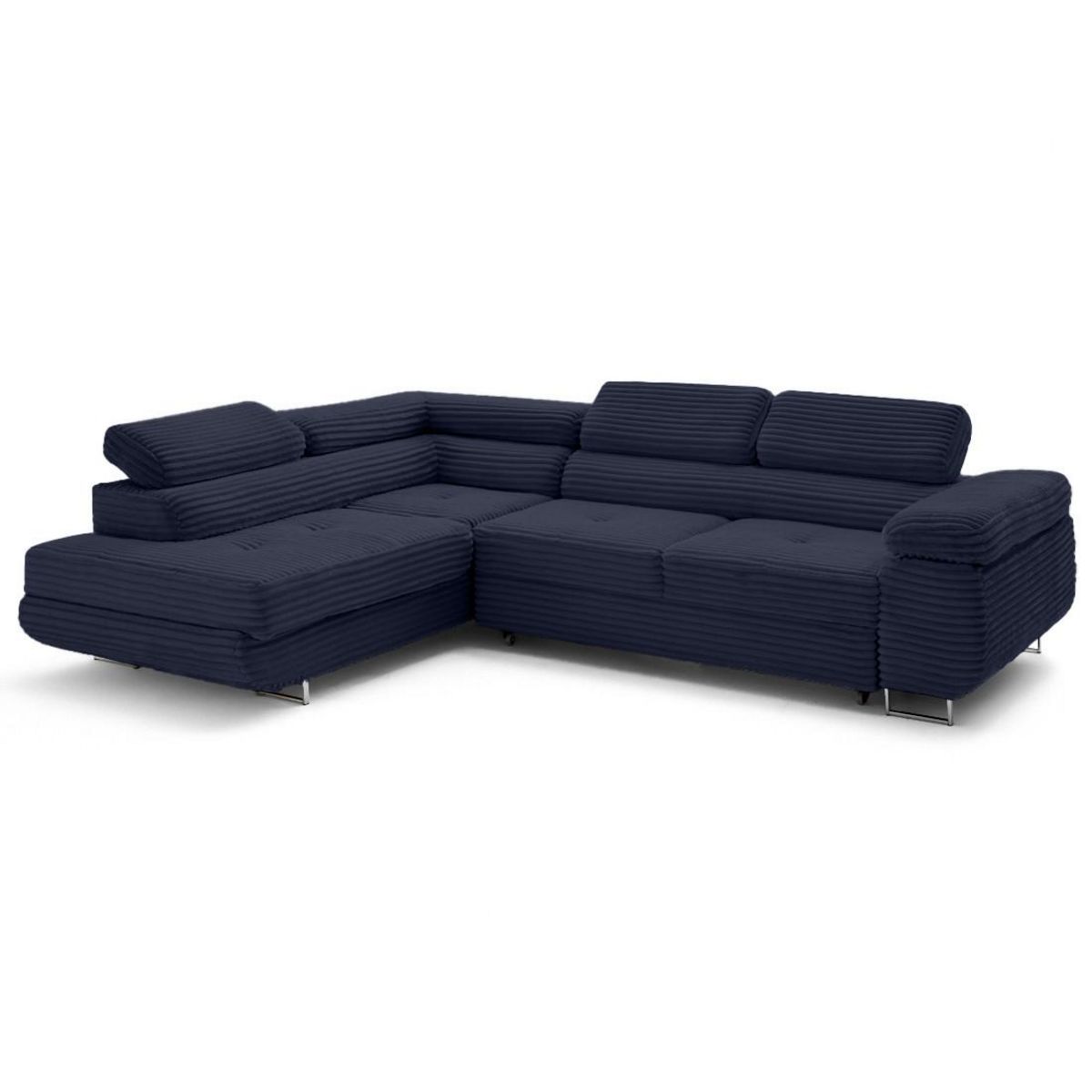 LISA DESIGN Zaria - canapé d'angle gauche 5 places convertible avec coffre et têtières en velours côtelé grosses côtes