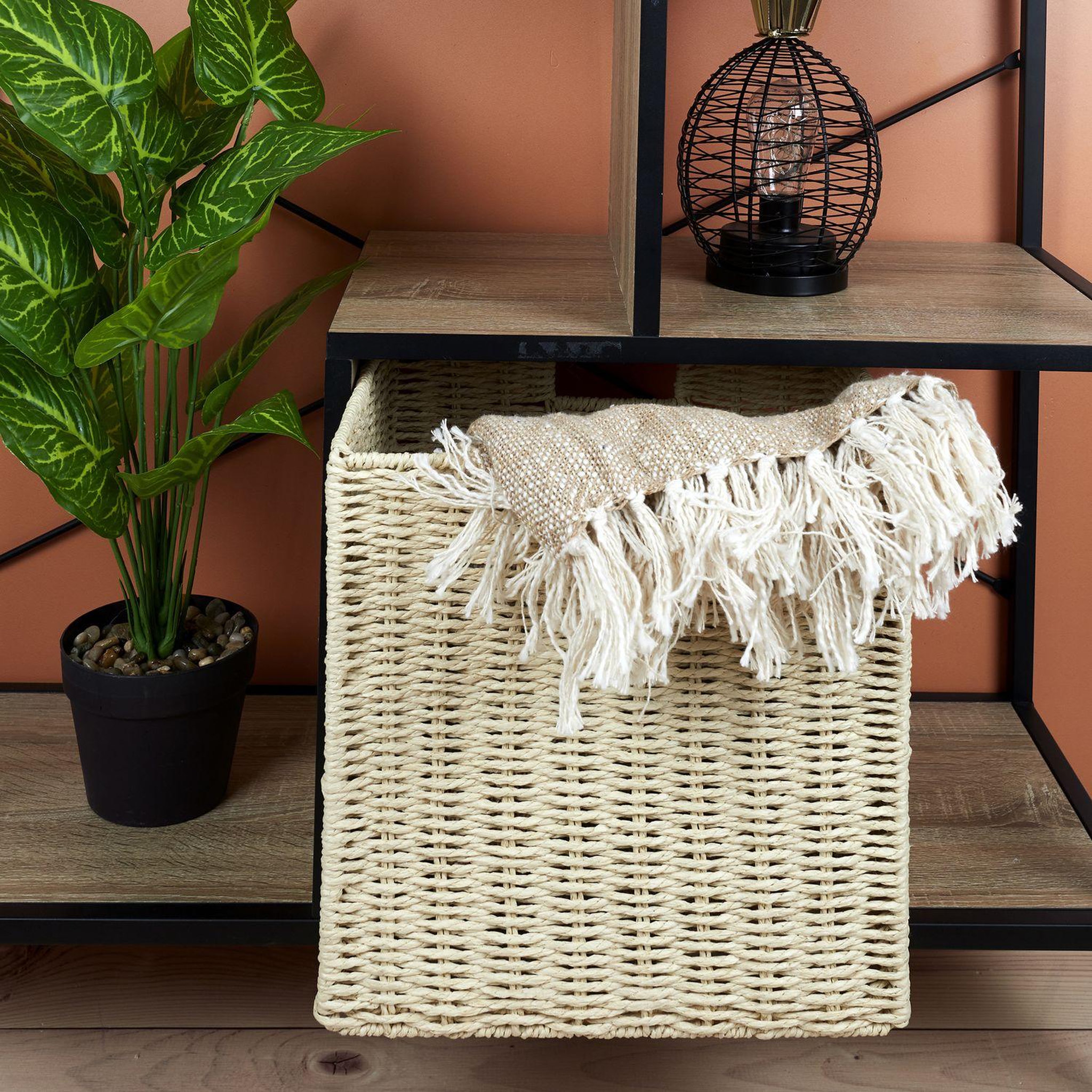 Voir la diapositive 3 : TOILINUX Cube de rangement tressé pliable - 30 x 30 cm - beige