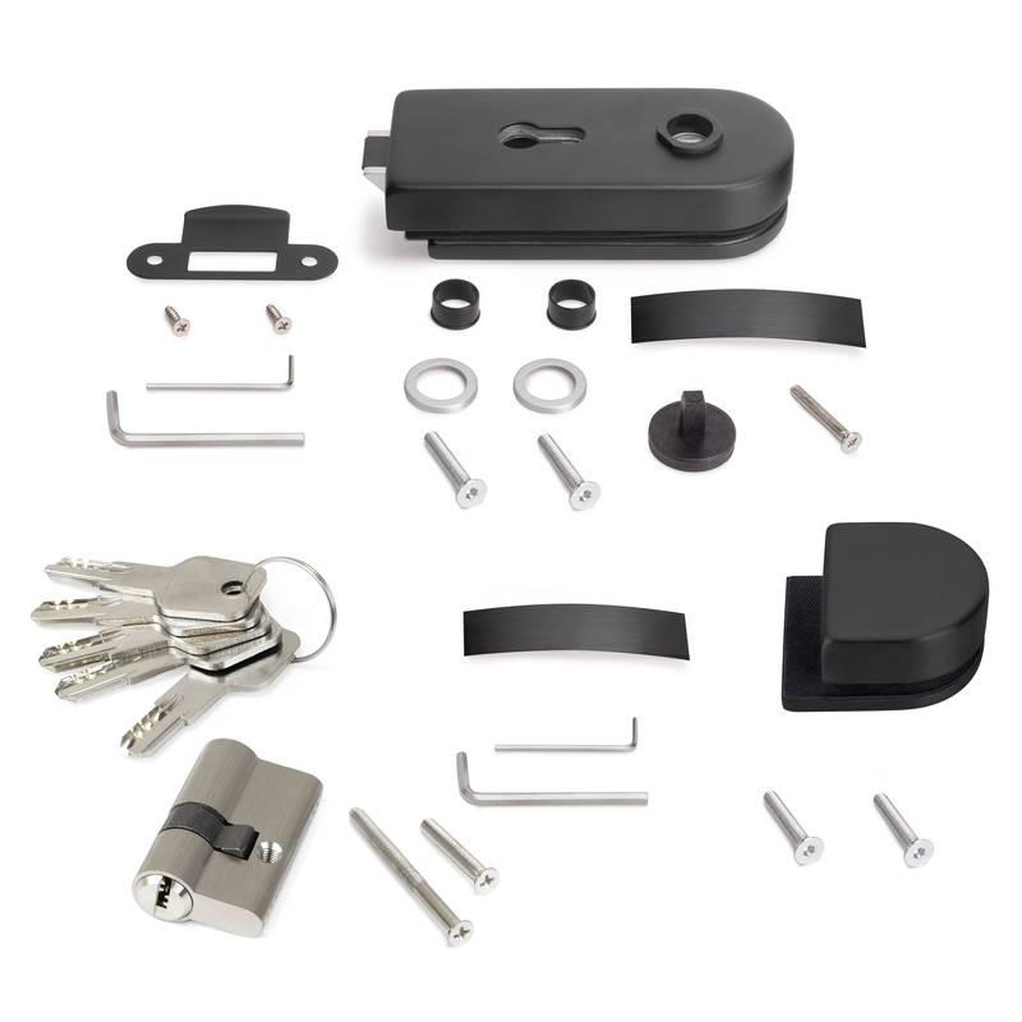 EMUCA SRL Kit de serrure et de gache pour portes en verre doubles 8-12mm - loquet horizontal - acier et aluminium - Noir