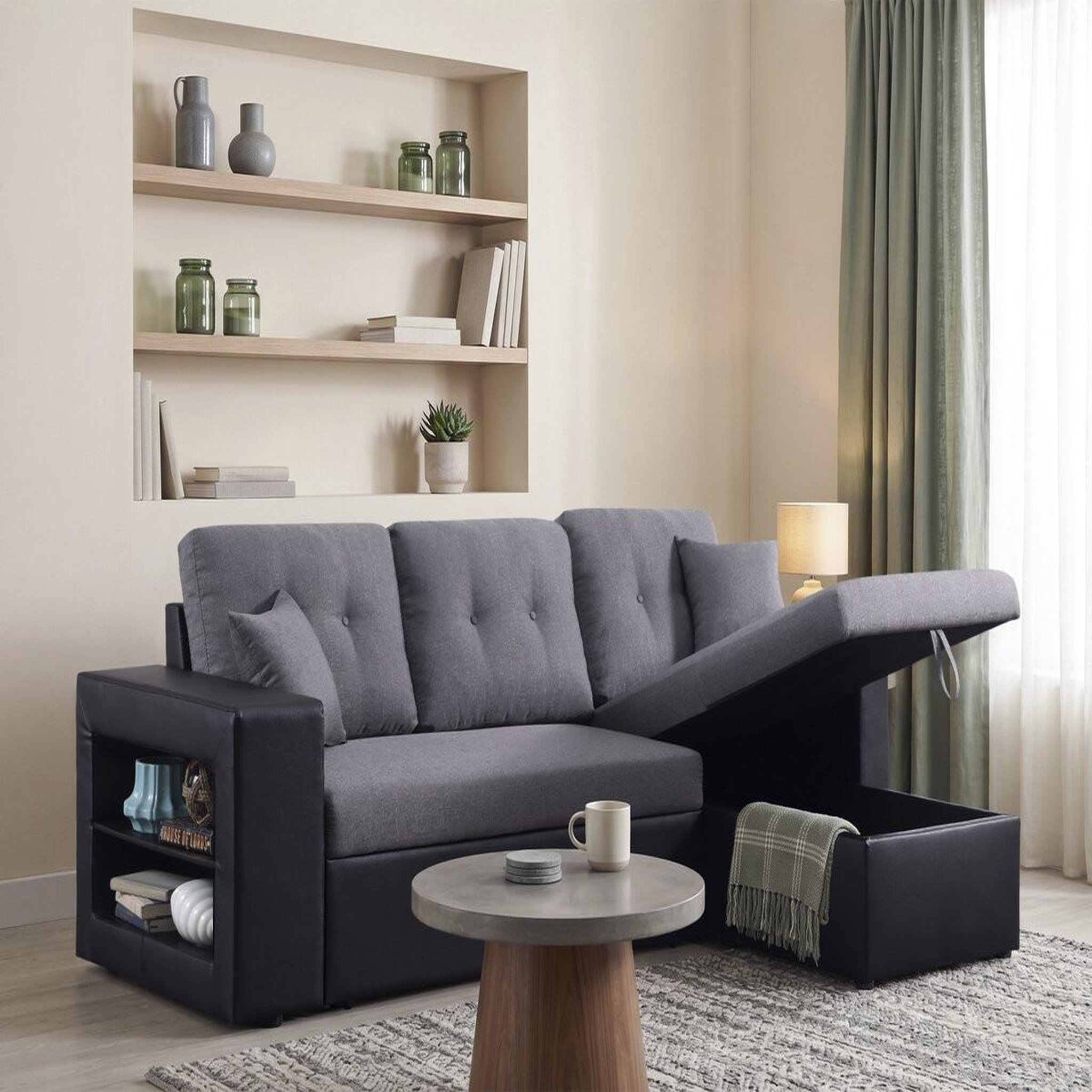 Voir la diapositive 2 : Habitat et Jardin Canapé d'angle convertible/réversible  Axel  - 3 places - Noir/Gris
