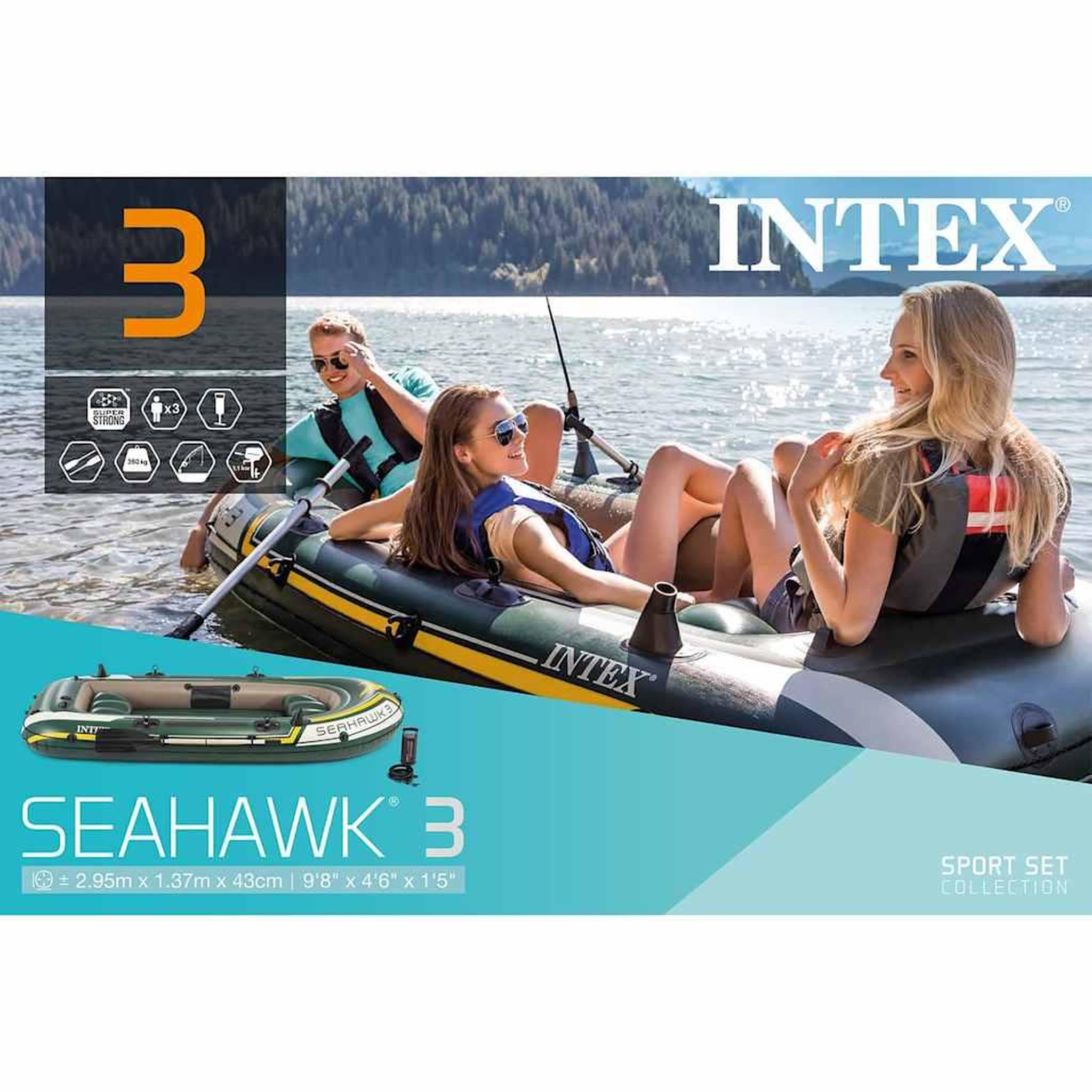 Voir la diapositive 5 : INTEX Intex ensemble de canot pneumatique seahawk 3 295x137x43 cm 68380np