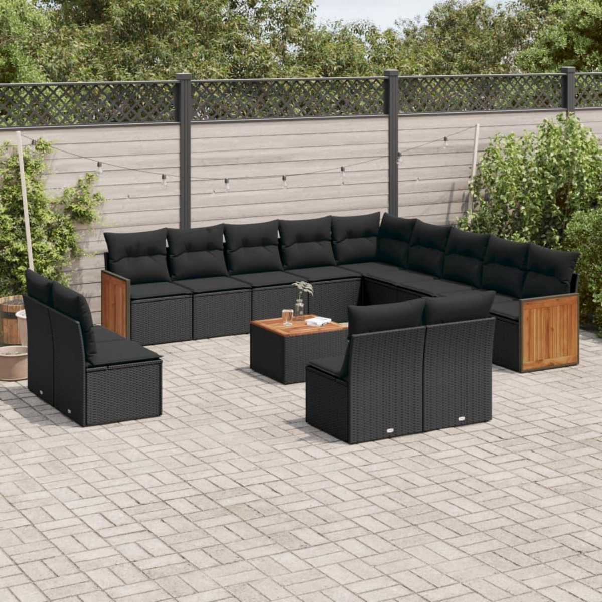 VIDAXL Salon de jardin avec coussins 14 pcs noir resine tressee