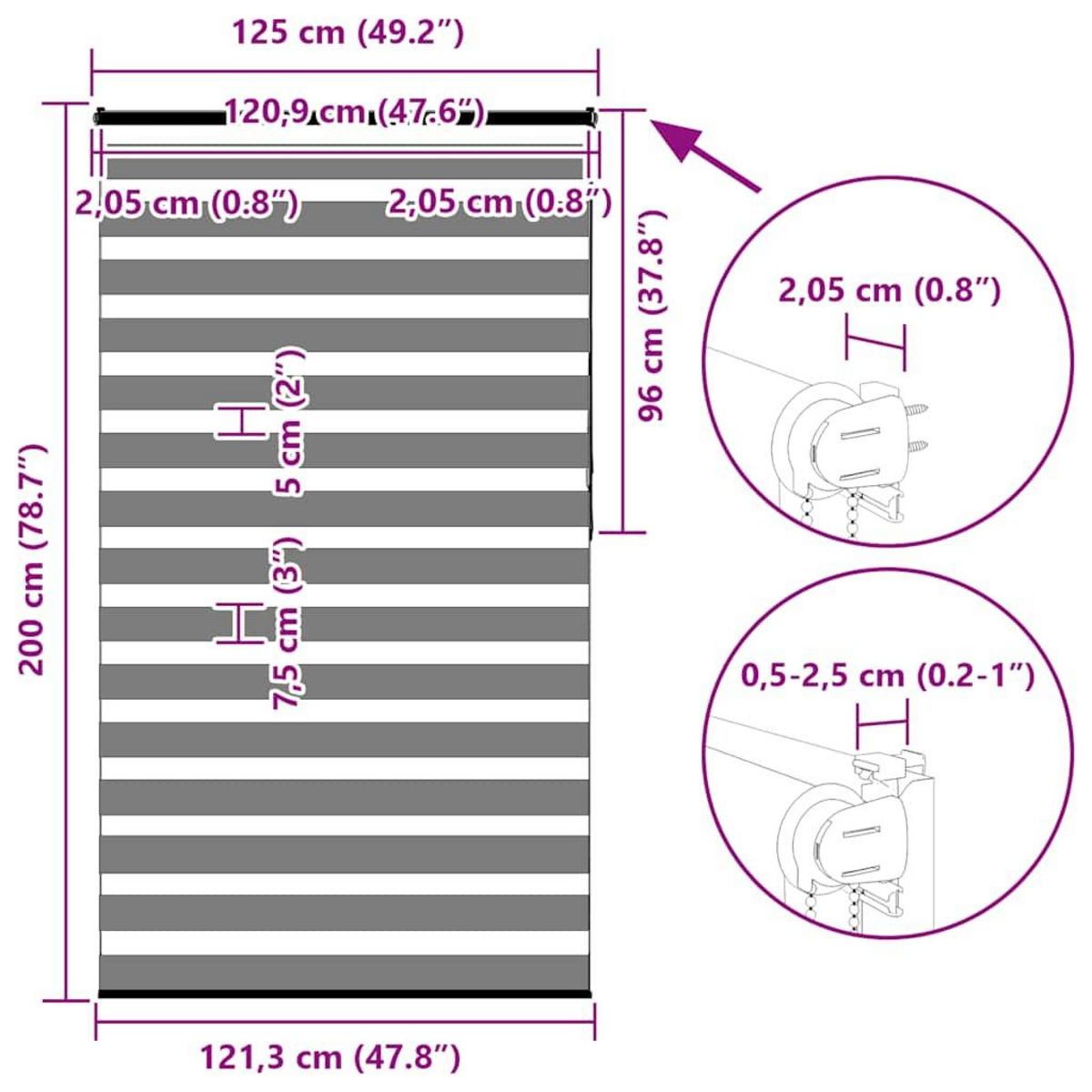 VIDAXL Store zebre noir 125x200 cm largeur du tissu 120,9 cm polyester