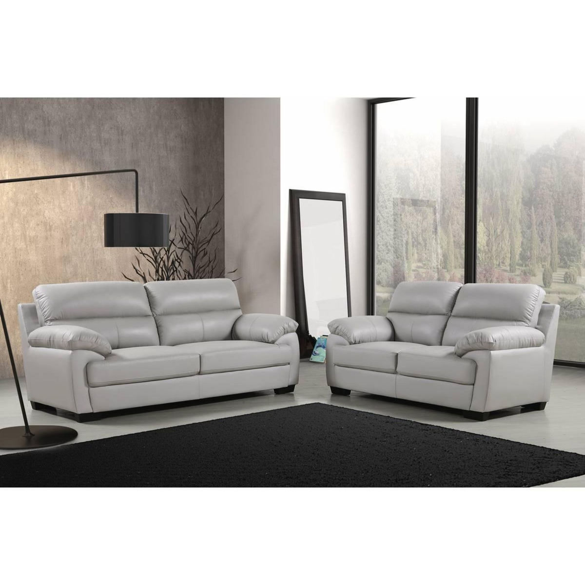 Habitat et Jardin Canapé cuir et PVC  Cardiff  - 163 x 92 x 93 cm - 2 places - Gris clair