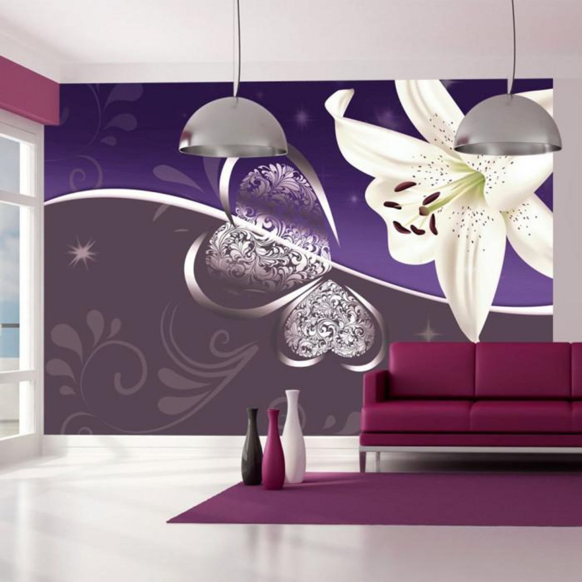 Paris Prix Papier Peint  Lily in Shades of Violet